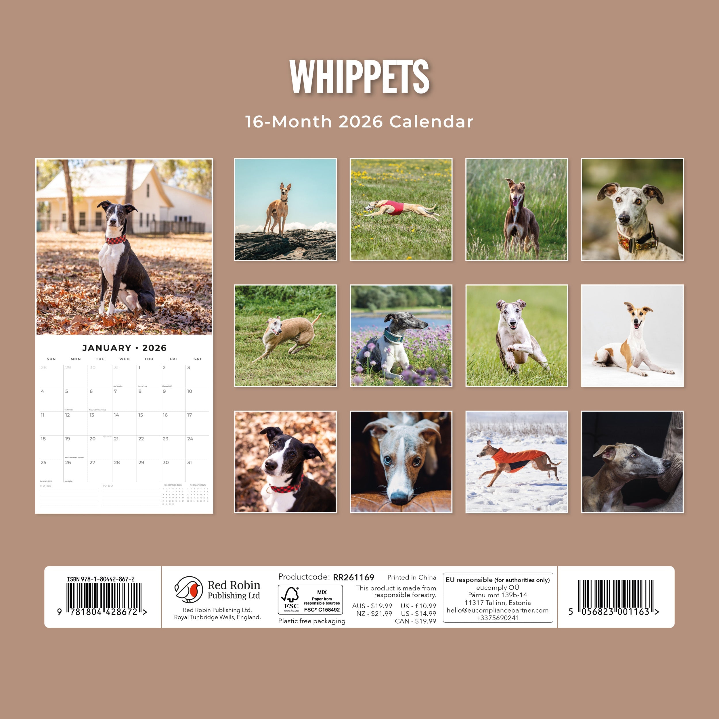 2026 Whippets - Square Wall Calendar