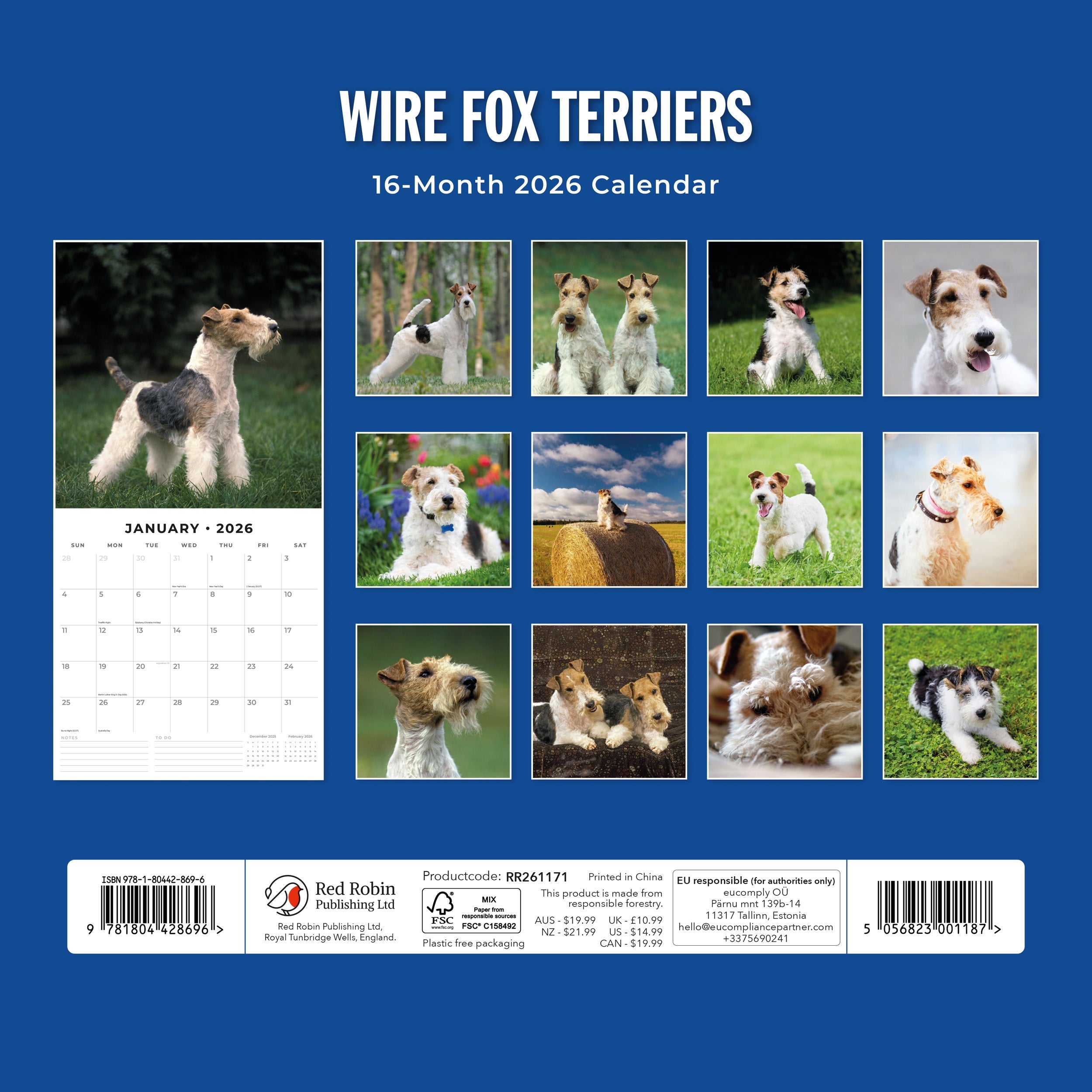 2026 Wire Fox Terriers - Square Wall Calendar