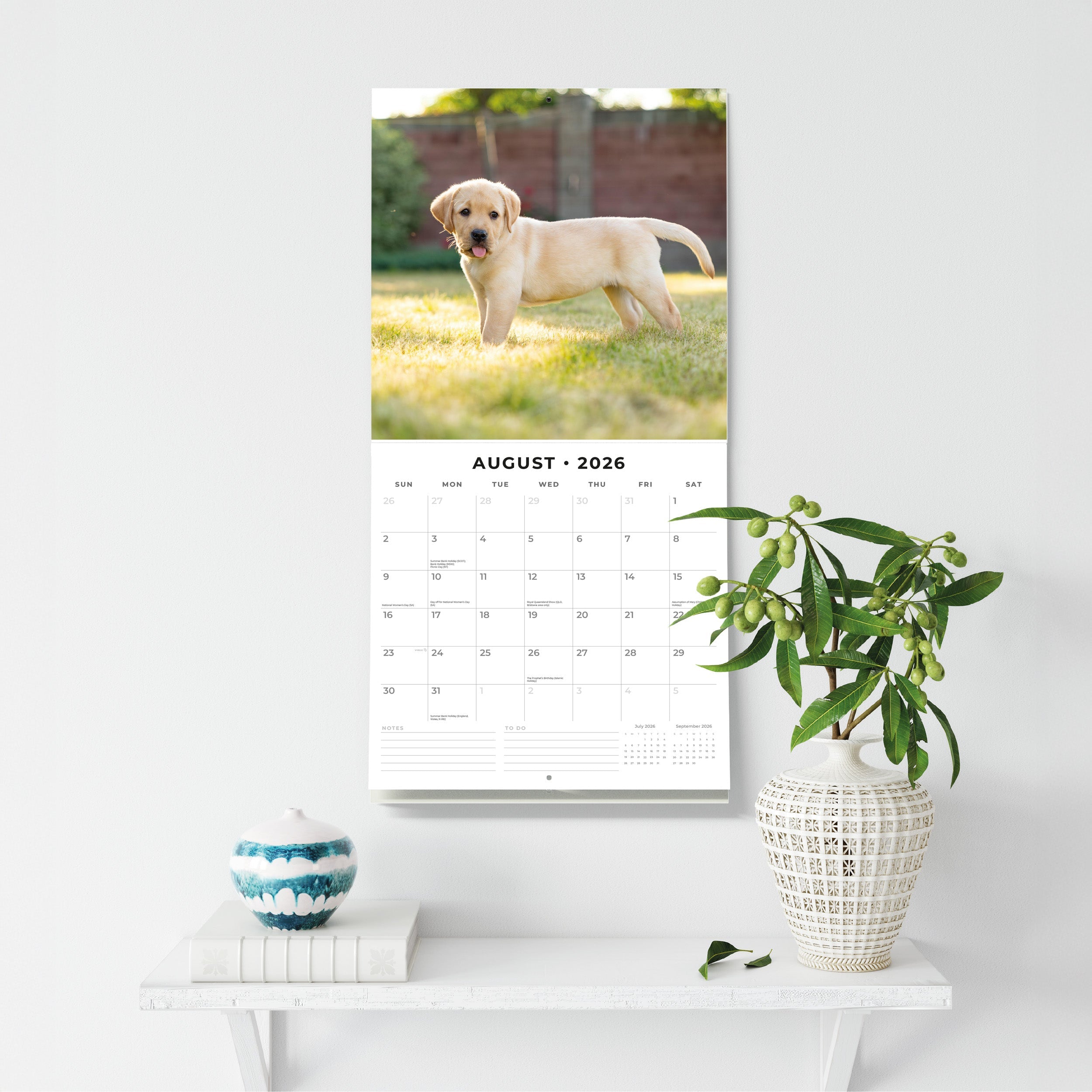 2026 Yellow Labrador Retriever Puppies - Square Wall Calendar