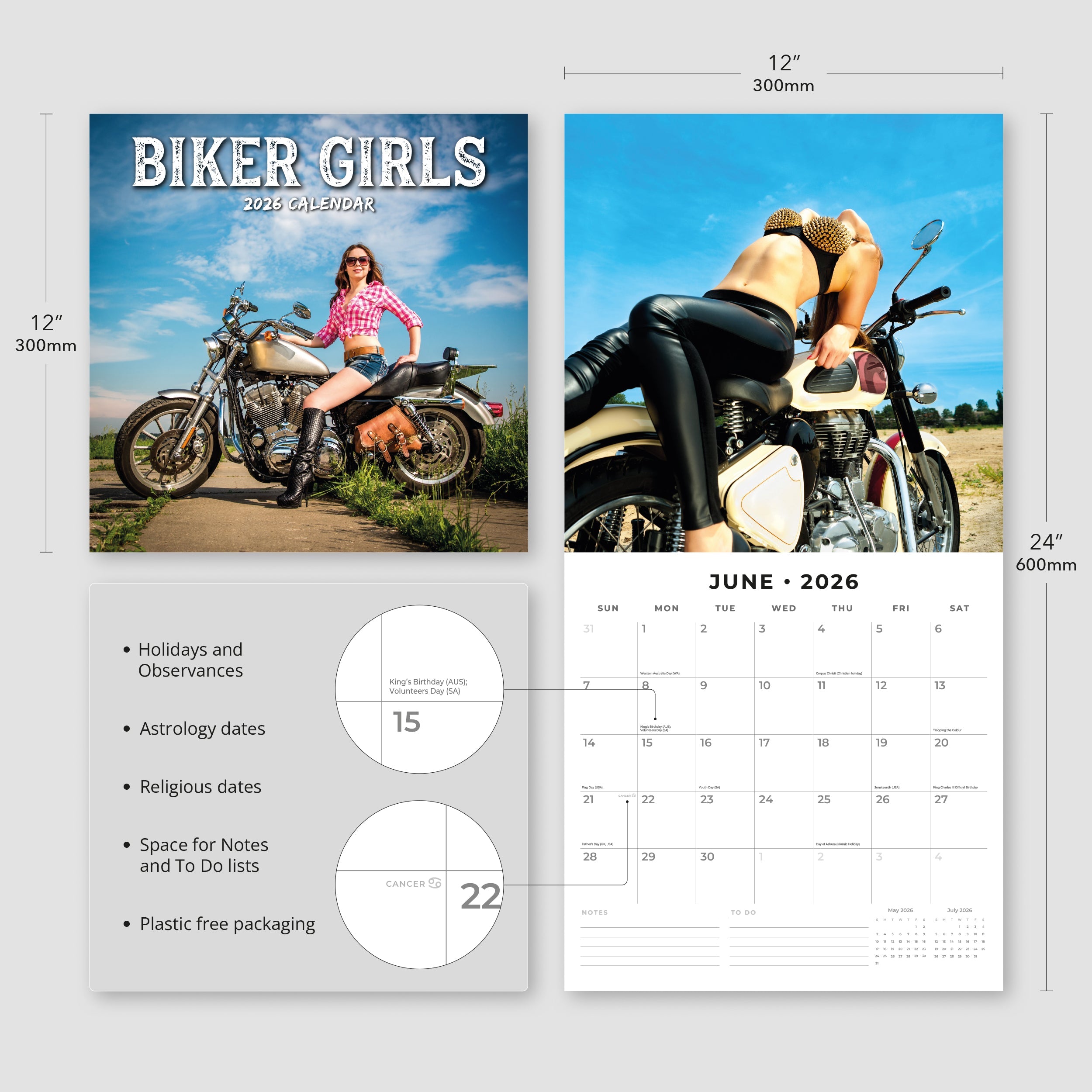 2026 Biker Girls - Square Wall Calendar