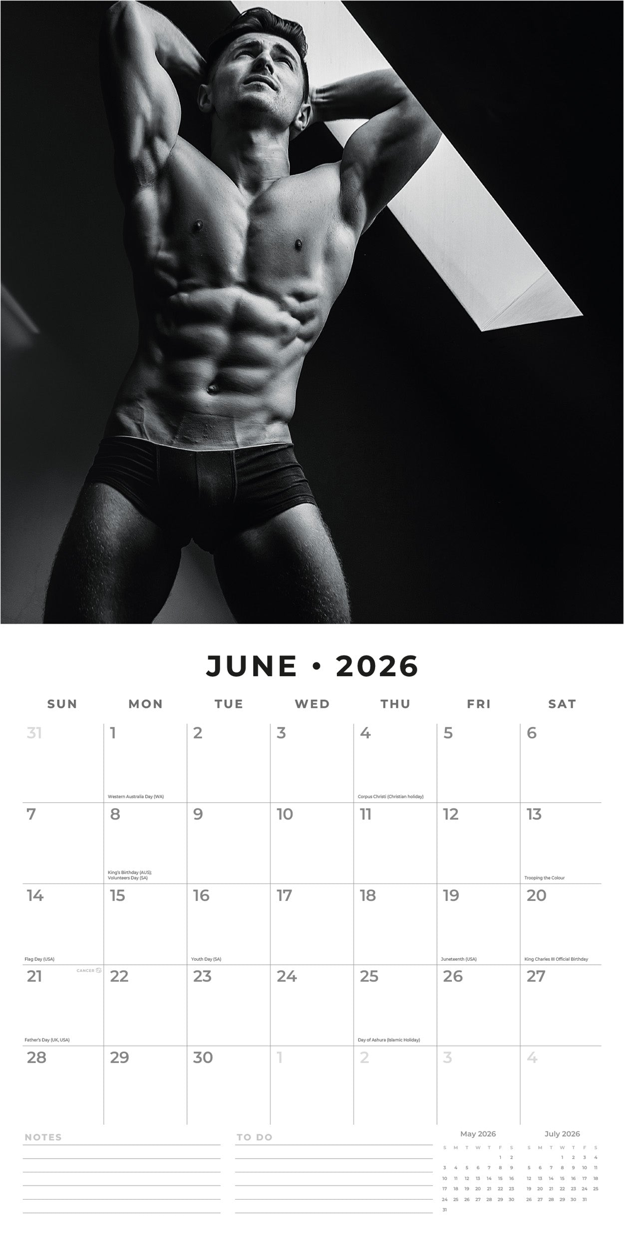 2026 Hot Guys - Square Wall Calendar