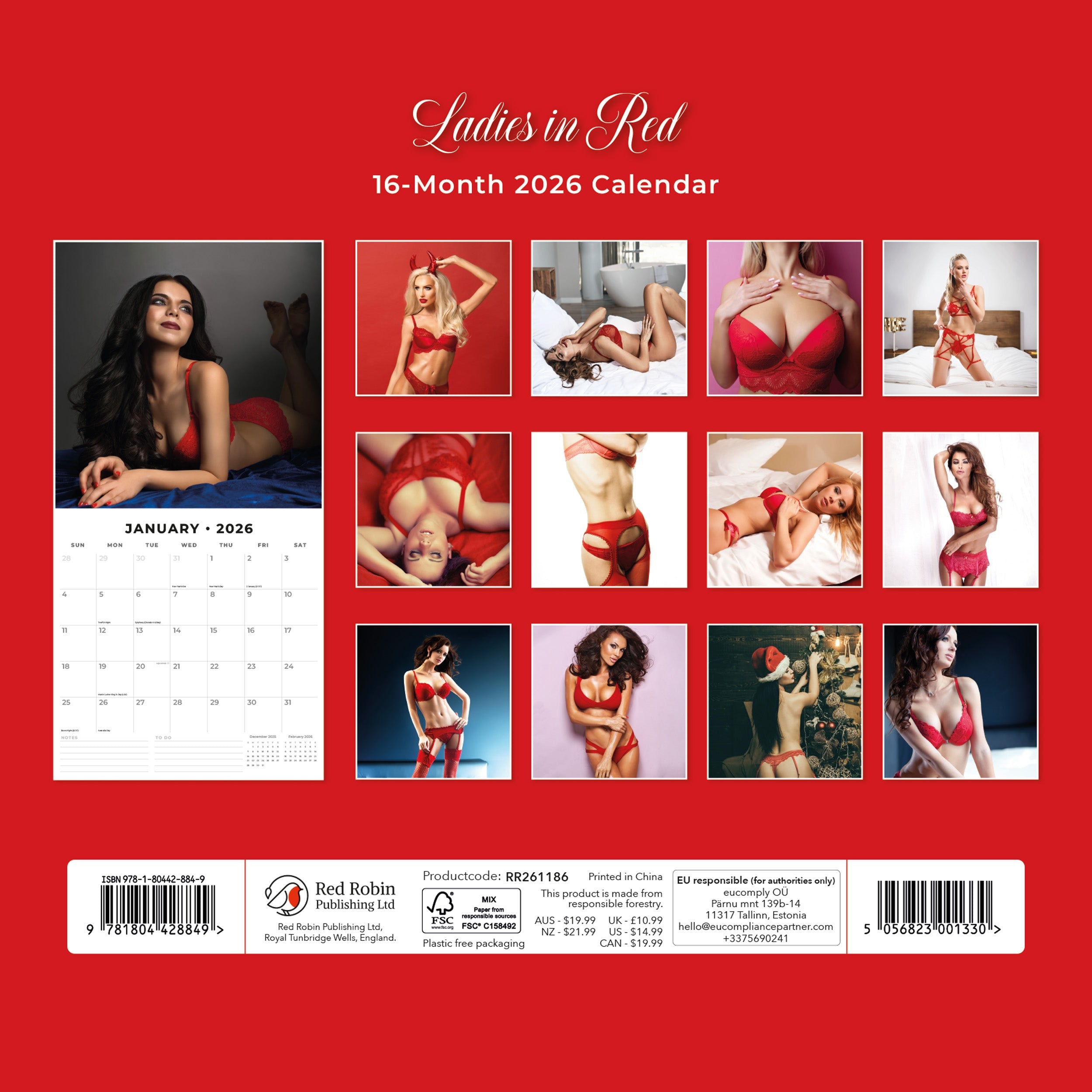 2026 Ladies in Red - Square Wall Calendar
