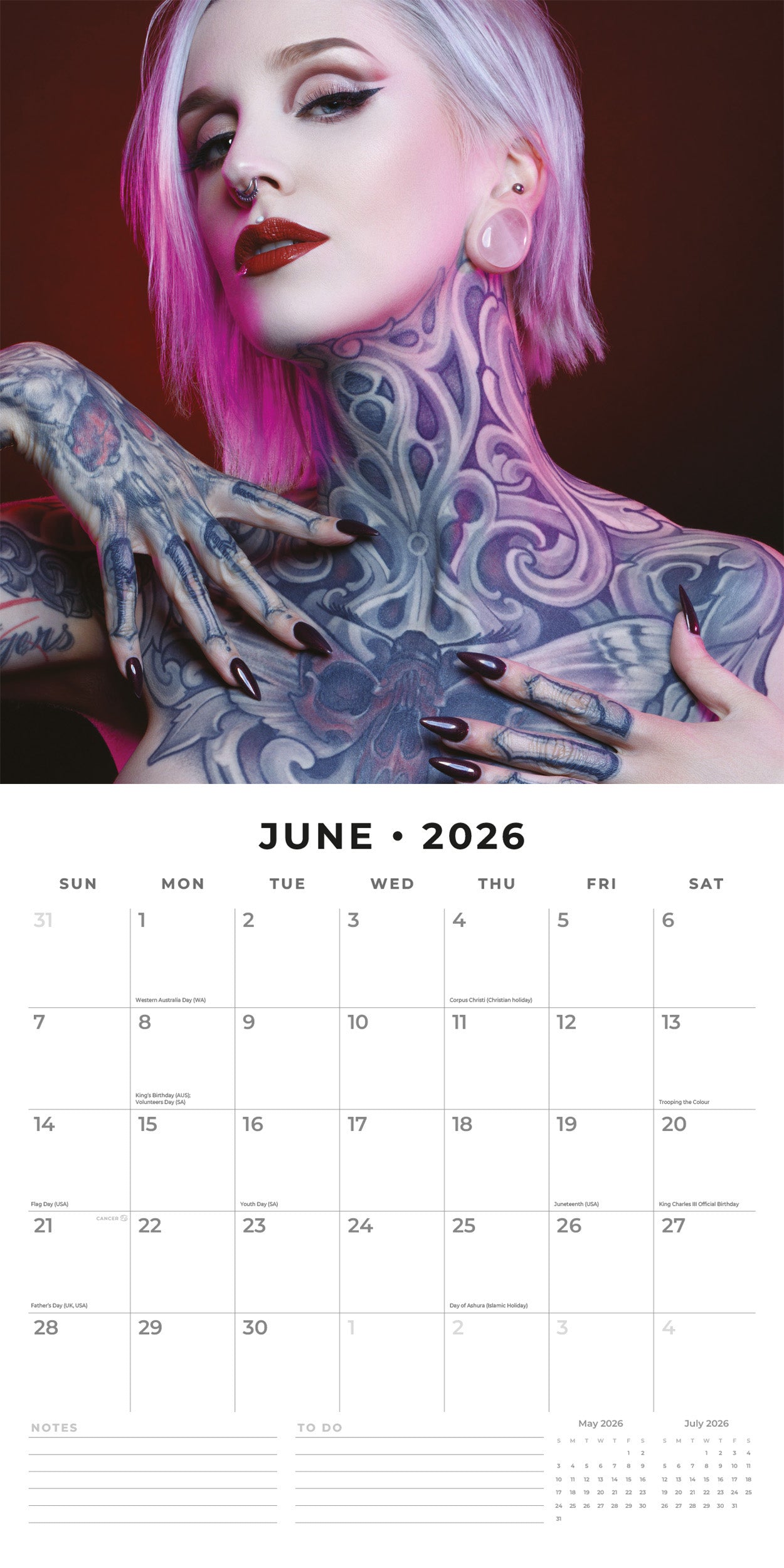 2026 Tattoo Girls - Square Wall Calendar
