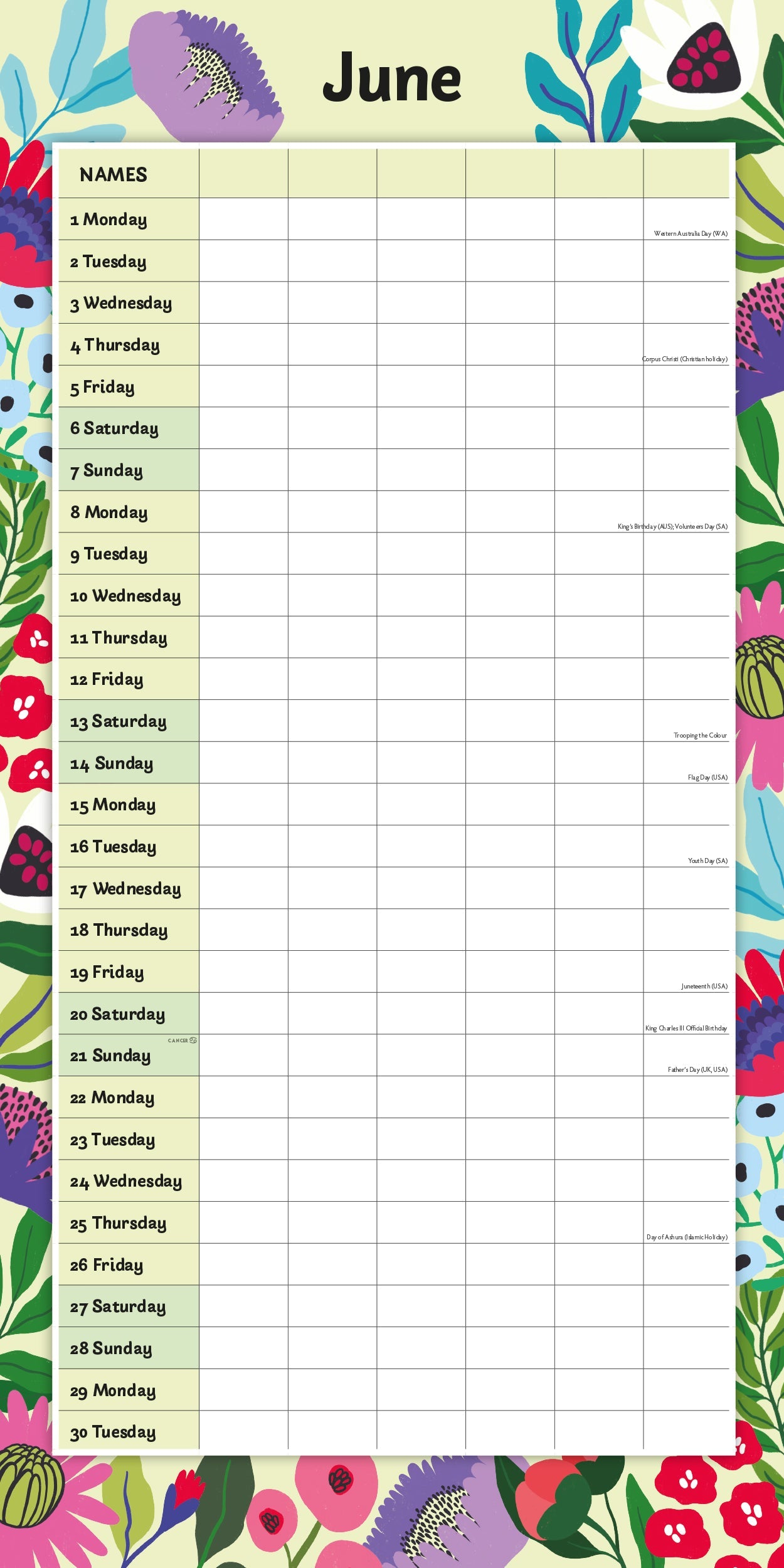 2026 Family Organiser - Floral - Square Wall Calendar