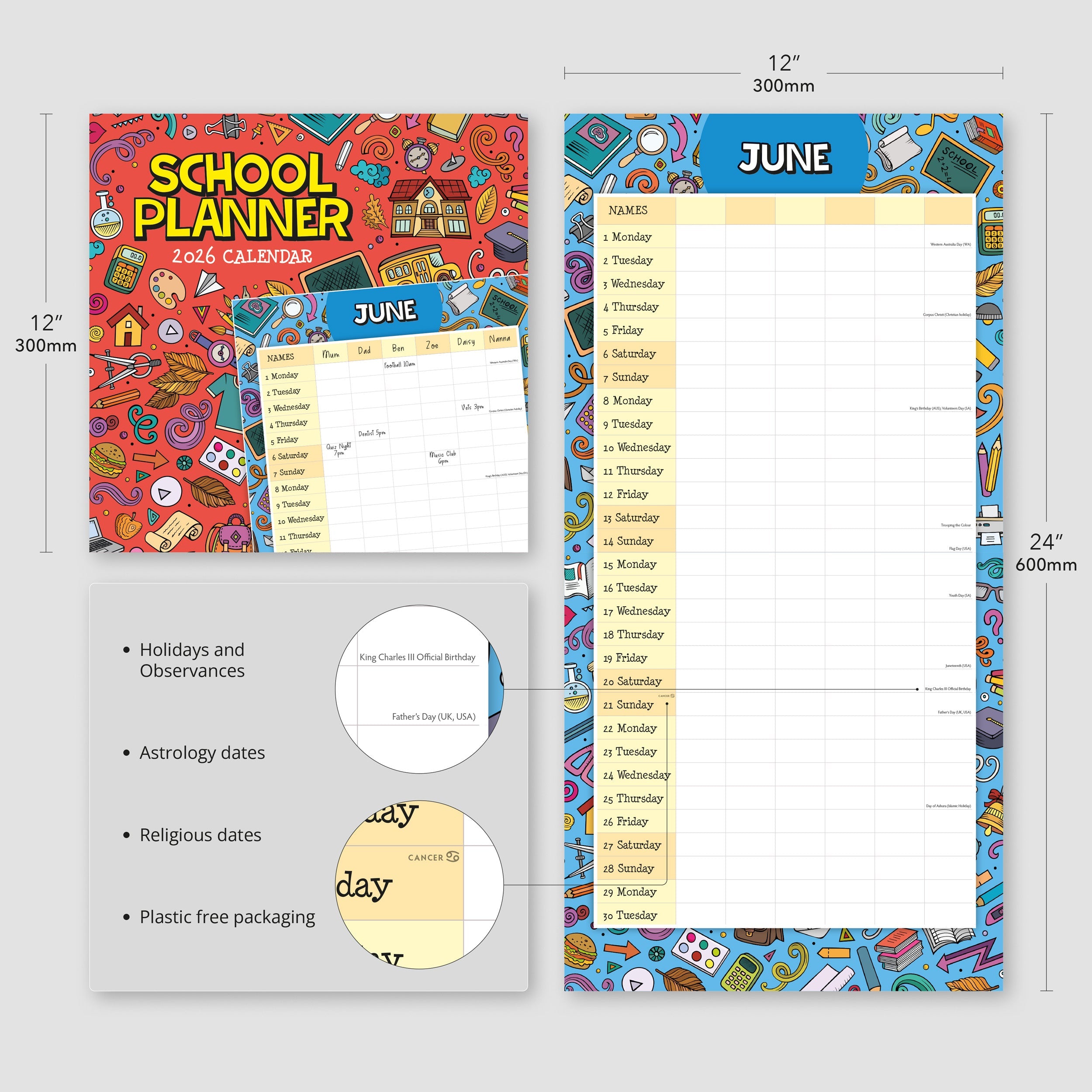 2026 School Planner - Square Wall Calendar