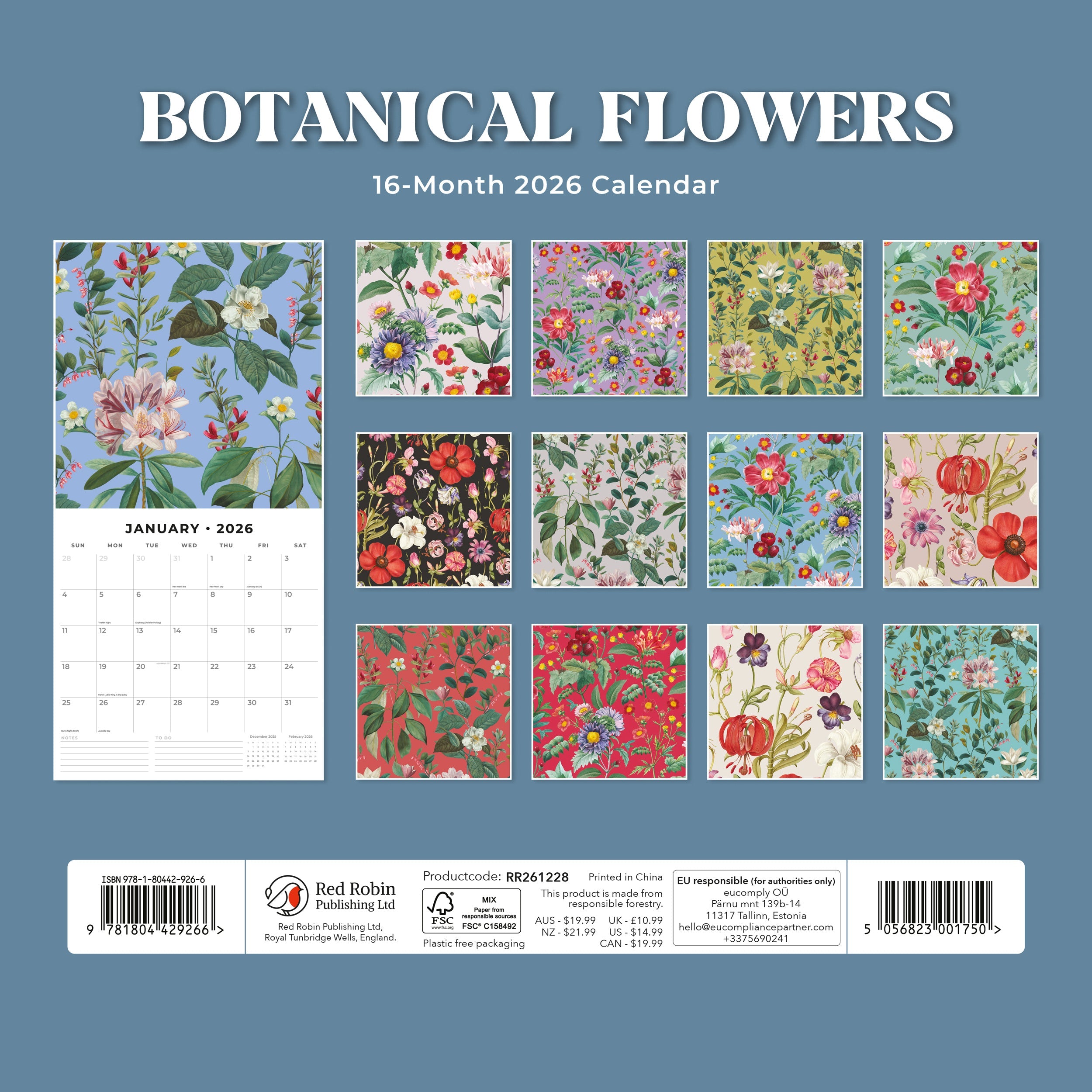 2026 Botanical Flowers - Square Wall Calendar