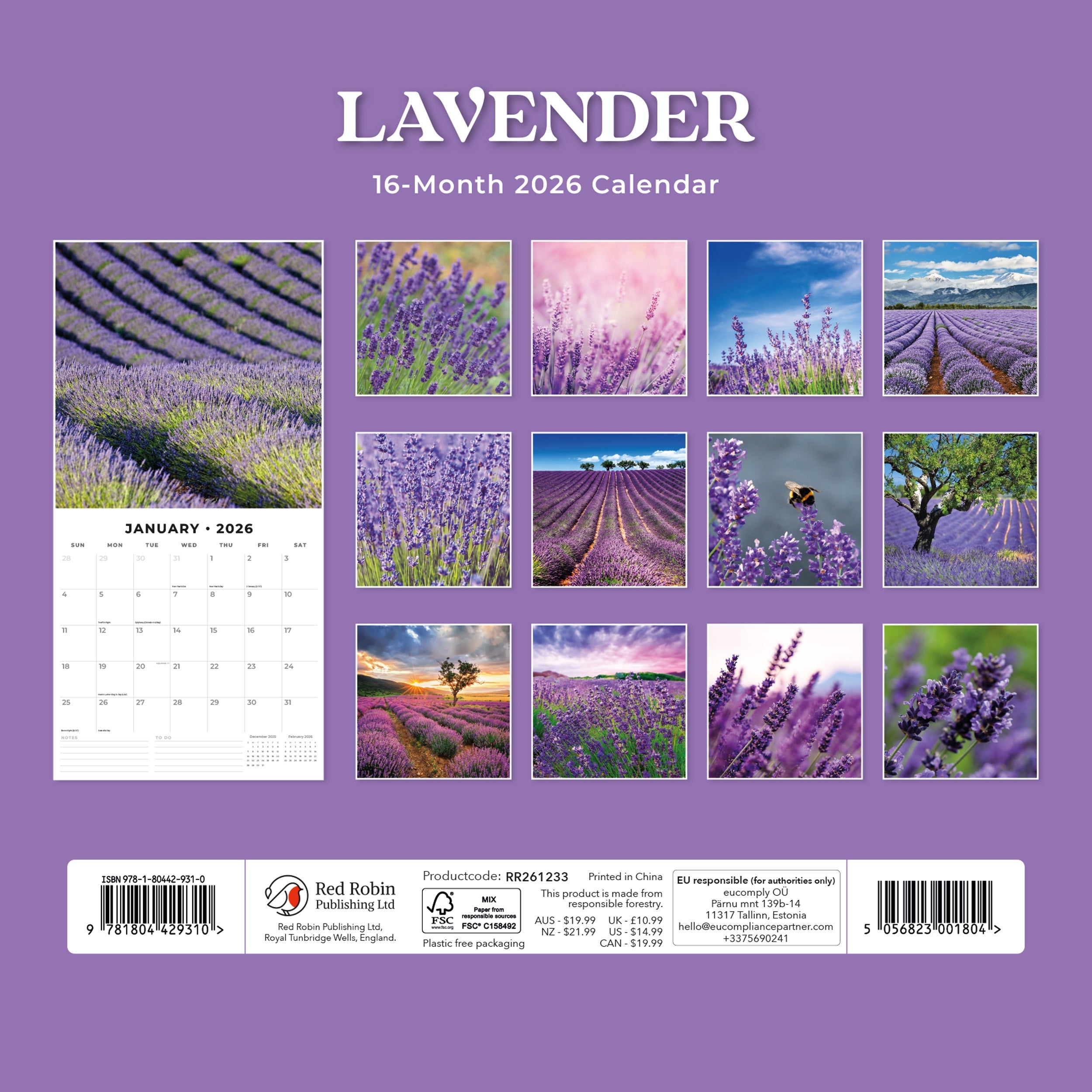 2026 Lavender - Square Wall Calendar