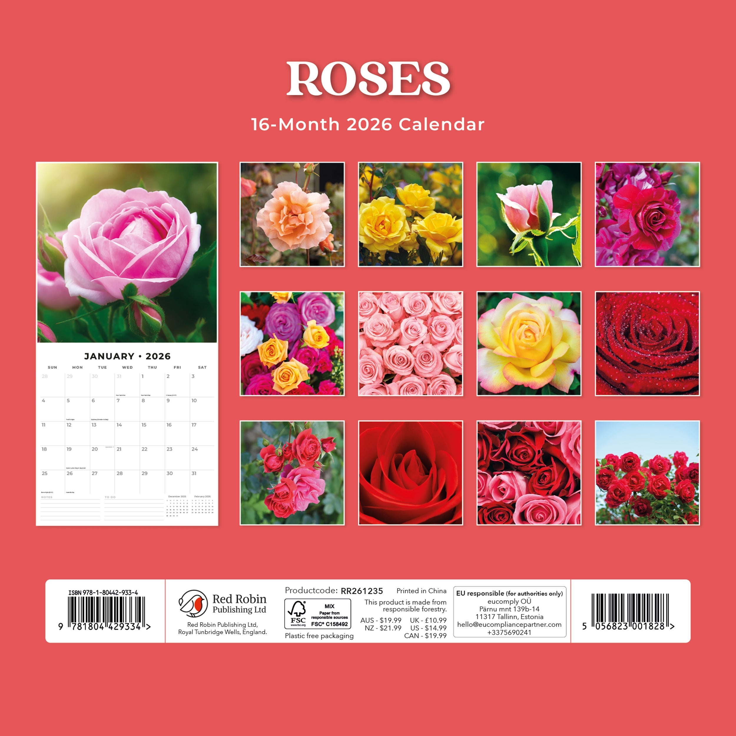 2026 Roses - Square Wall Calendar
