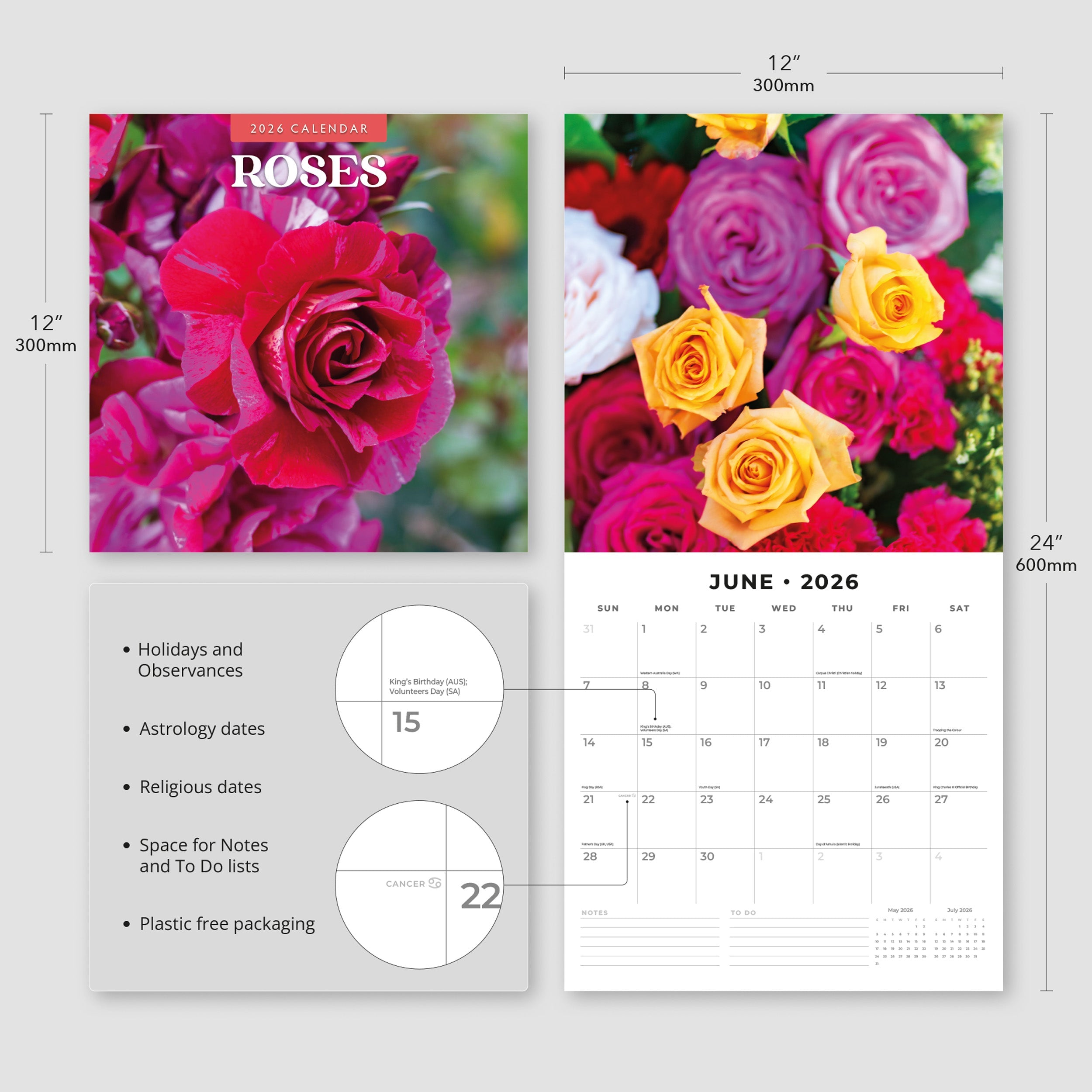 2026 Roses - Square Wall Calendar