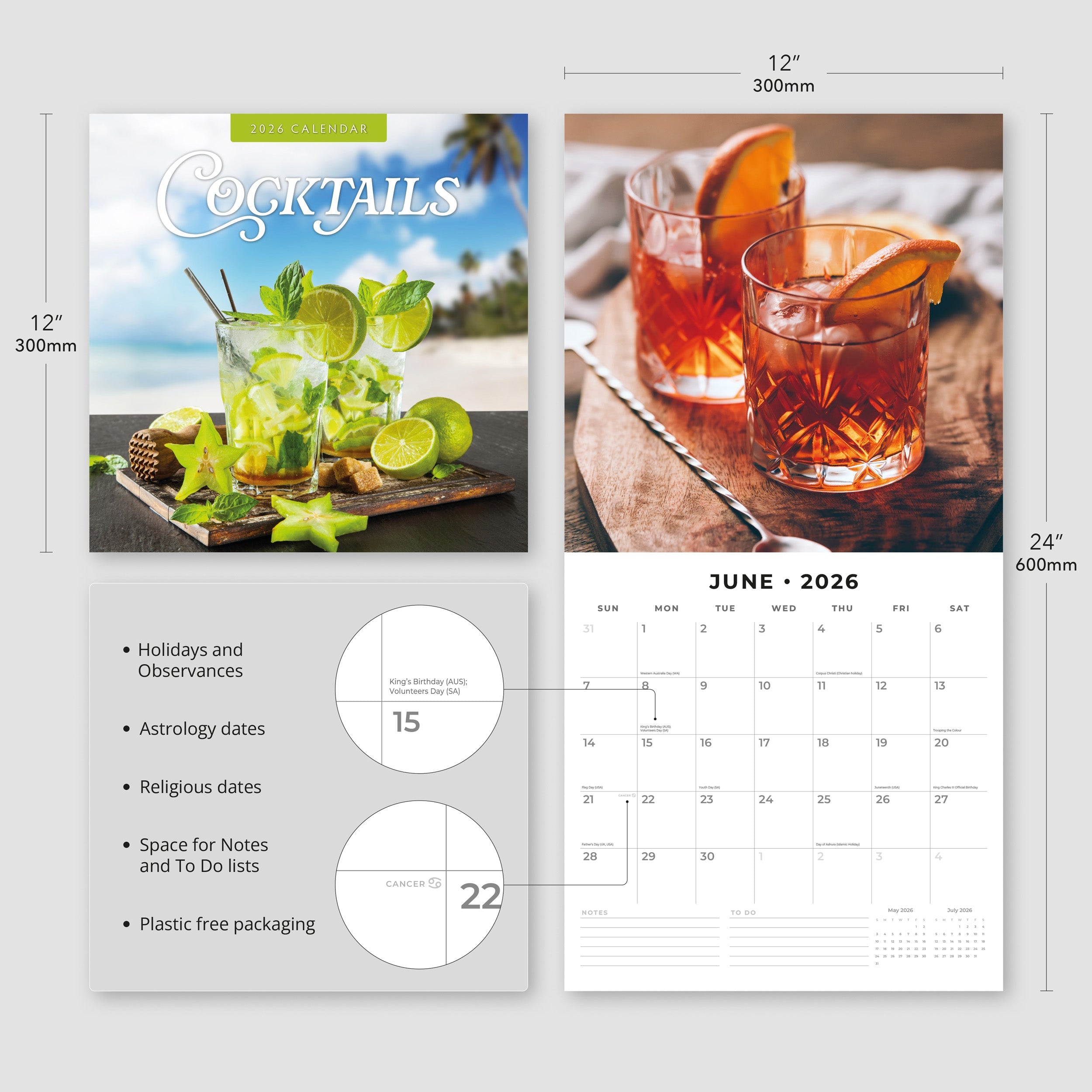 2026 Cocktails - Square Wall Calendar