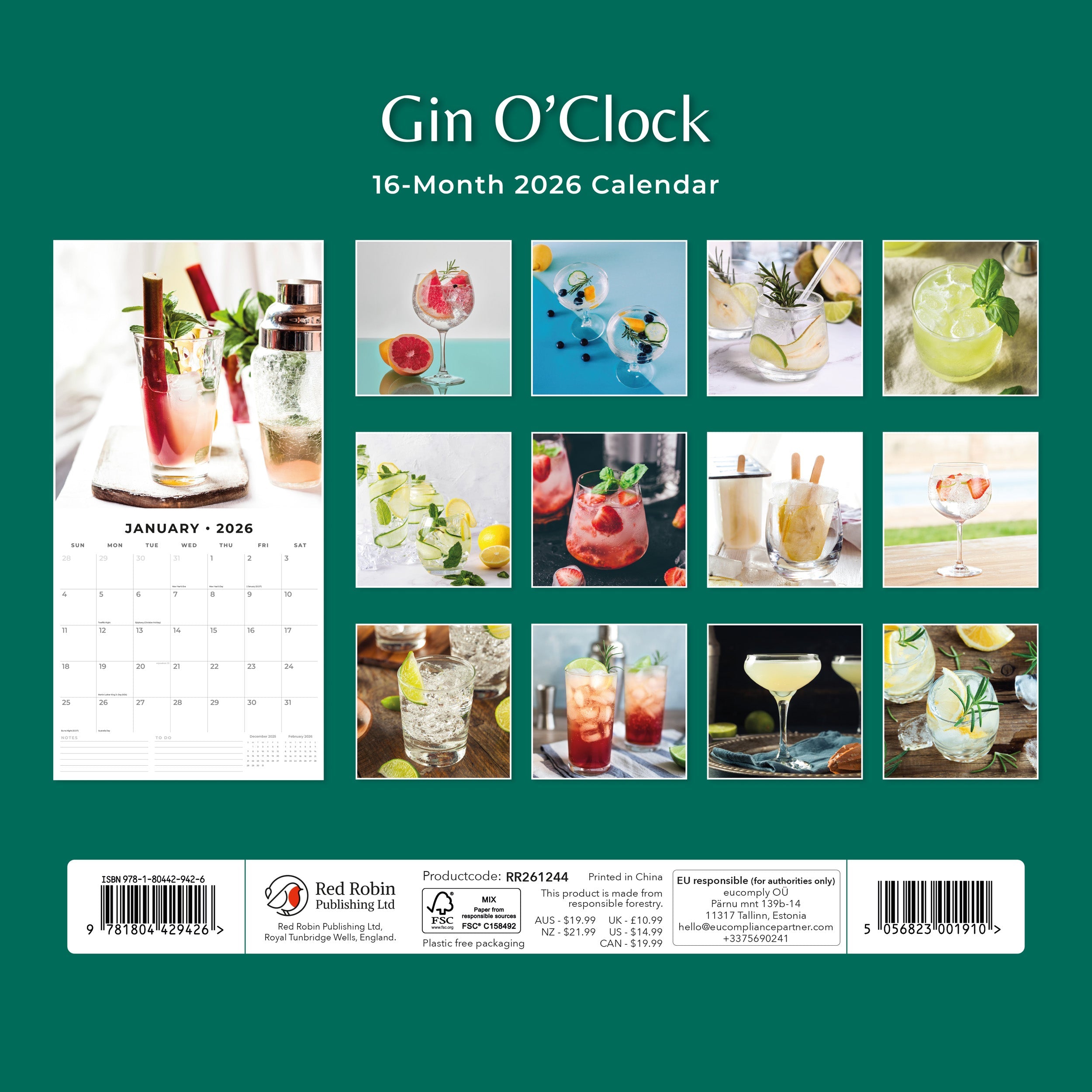 2026 Gin O'clock - Square Wall Calendar