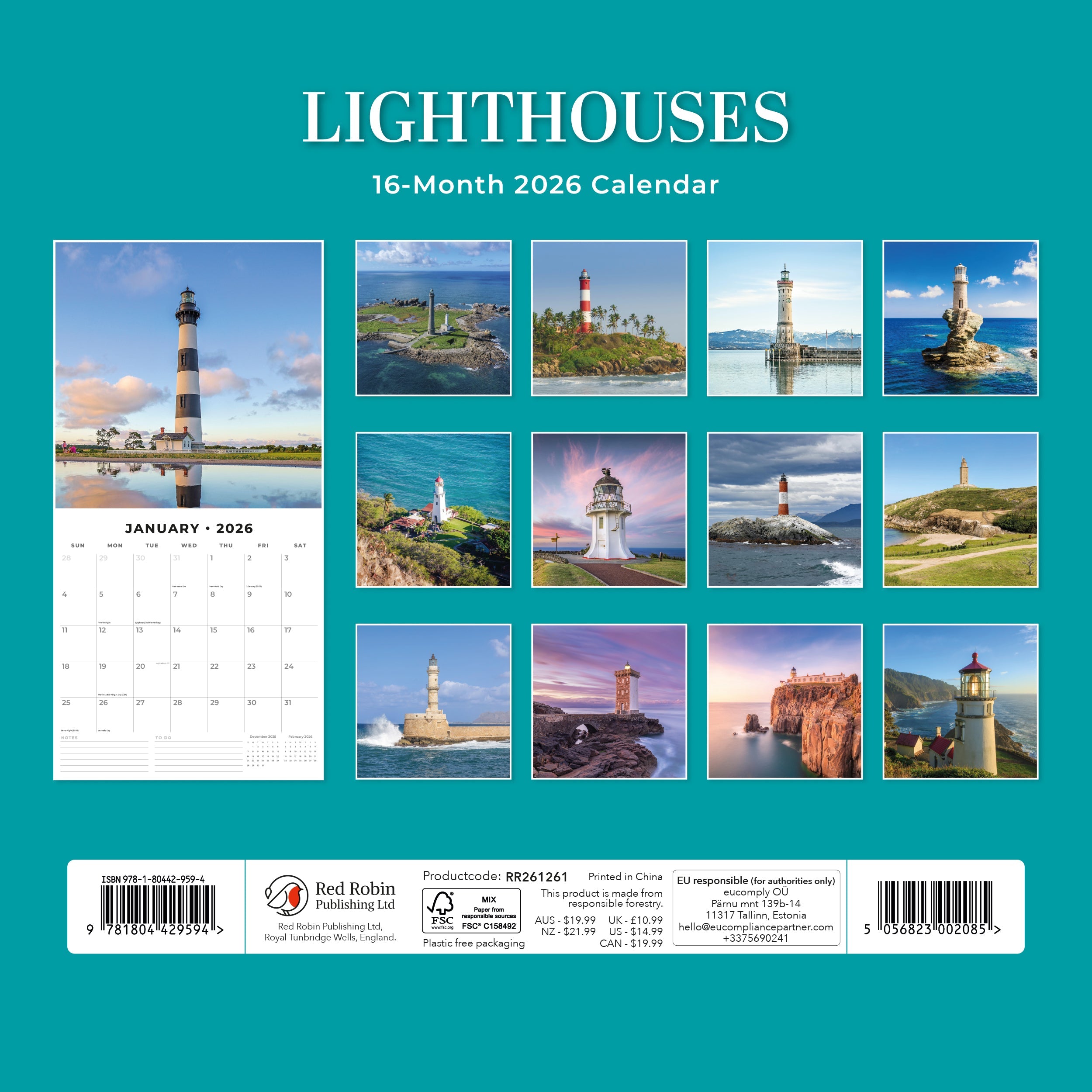 2026 Lighthouses - Square Wall Calendar