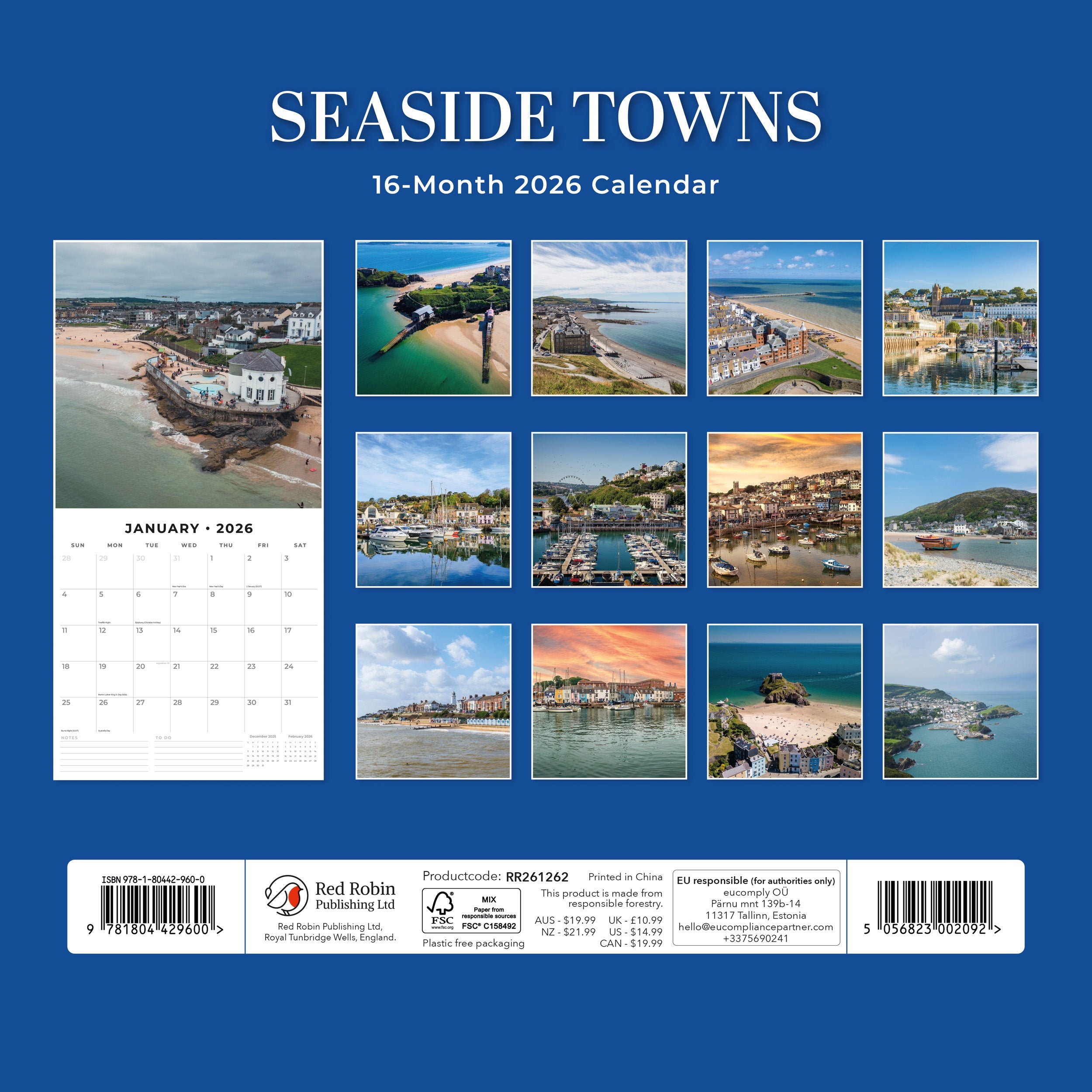 2026 Seaside Towns - Square Wall Calendar