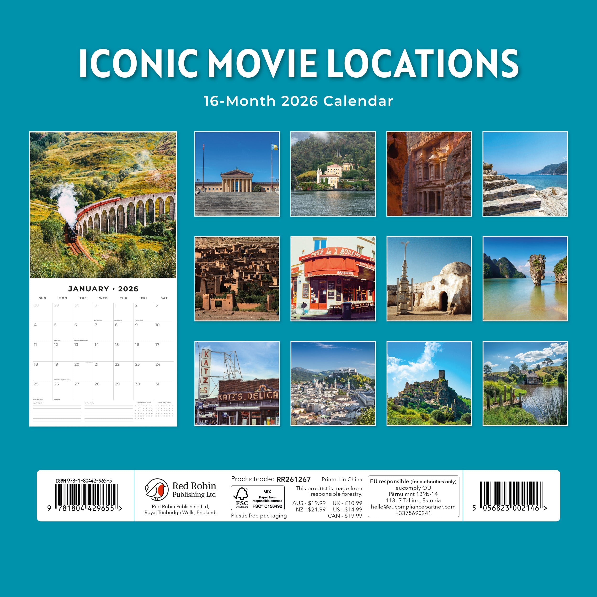 2026 Iconic Movie Locations - Square Wall Calendar
