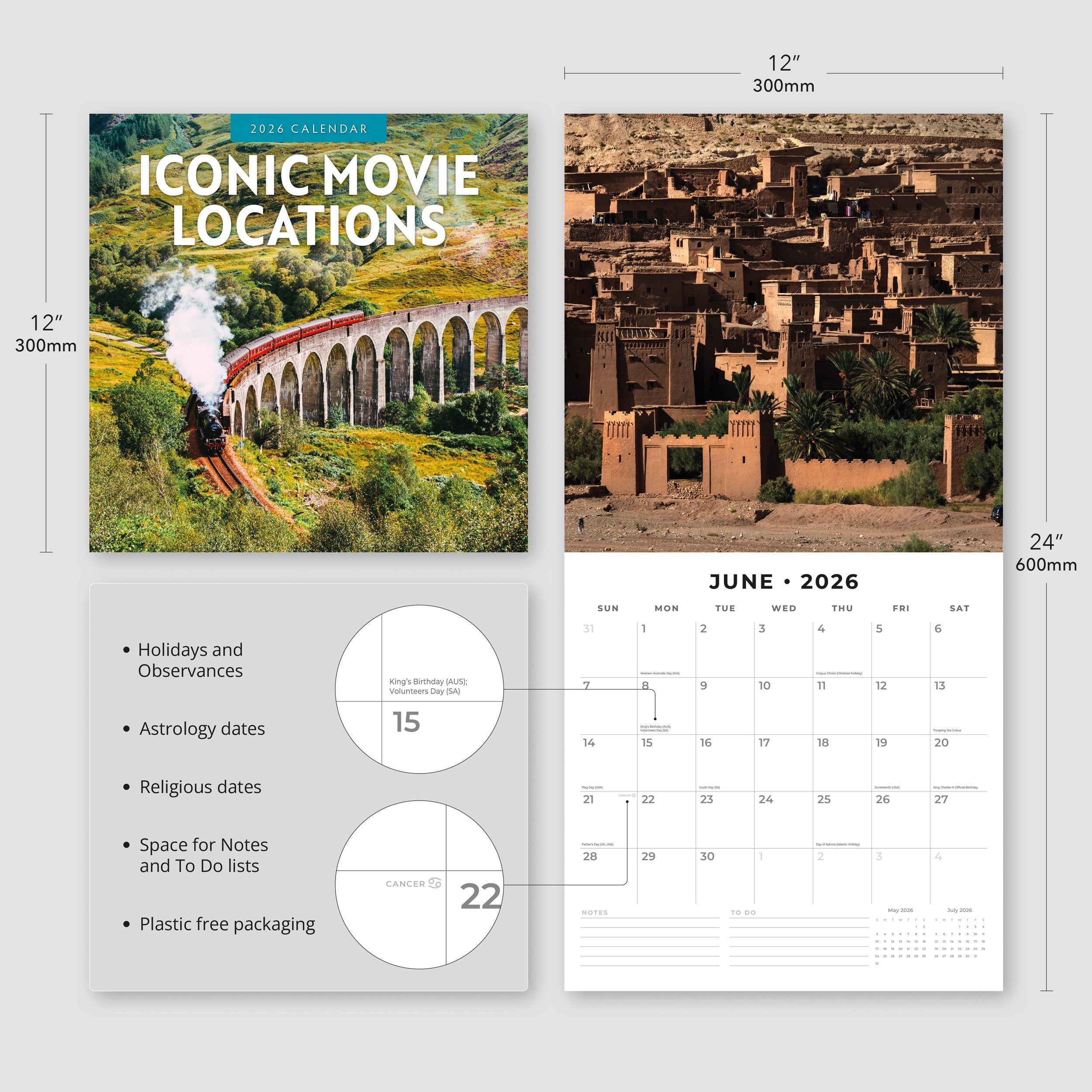 2026 Iconic Movie Locations - Square Wall Calendar