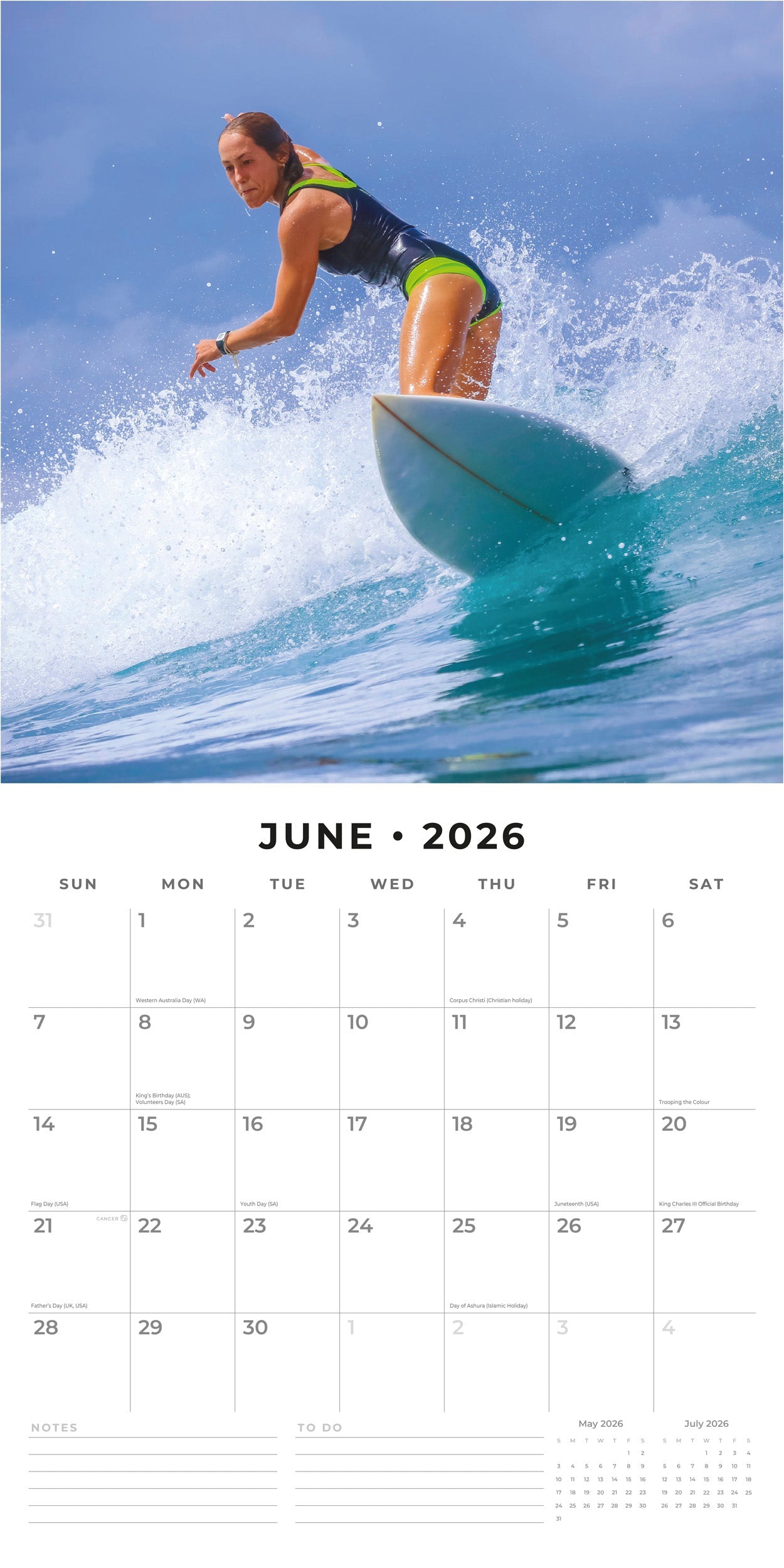 2026 Surfing - Square Wall Calendar