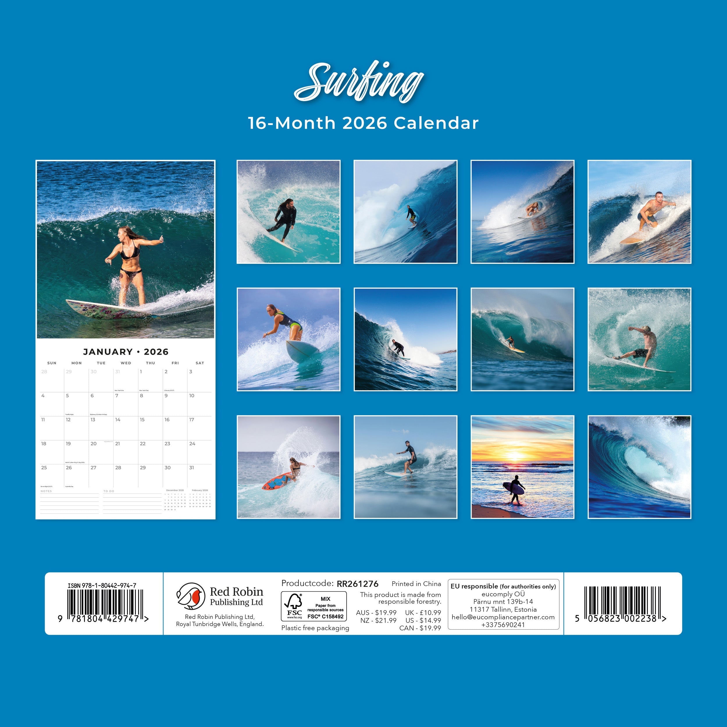 2026 Surfing - Square Wall Calendar