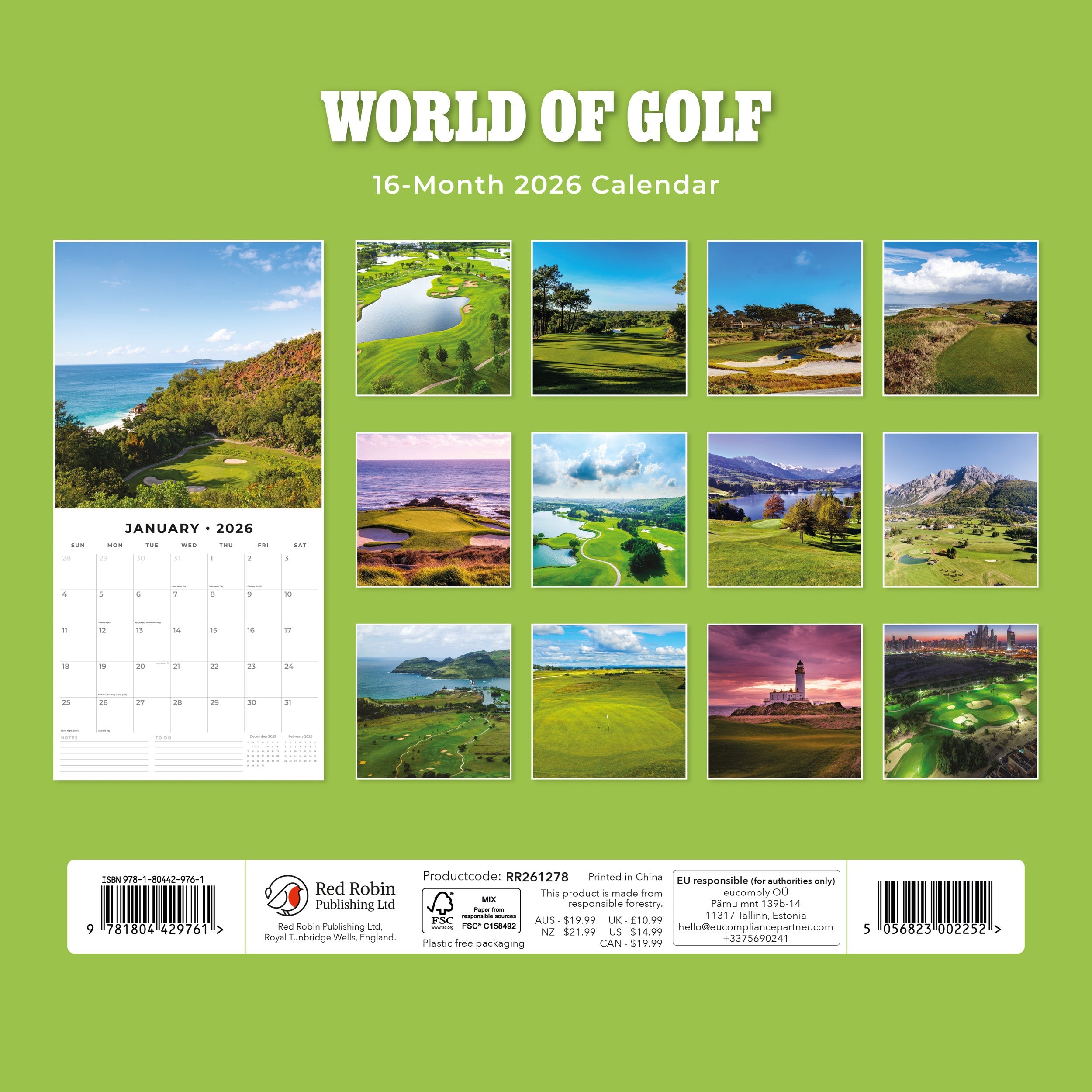 2026 World of Golf - Square Wall Calendar