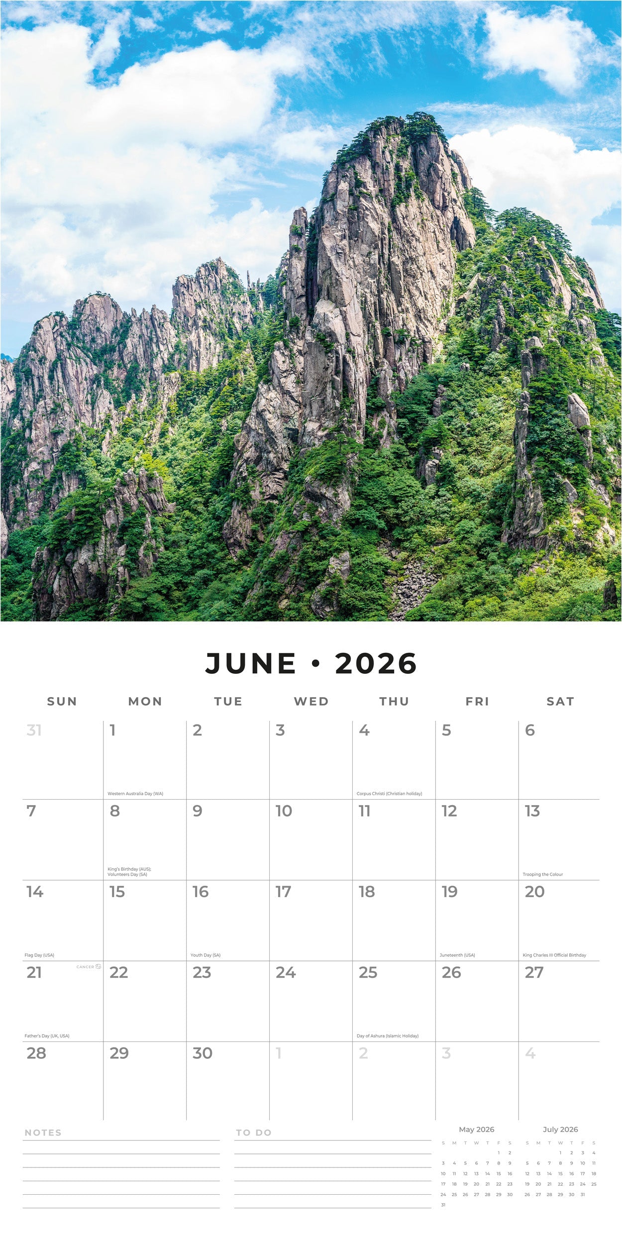 2026 Great Mountains - Square Wall Calendar