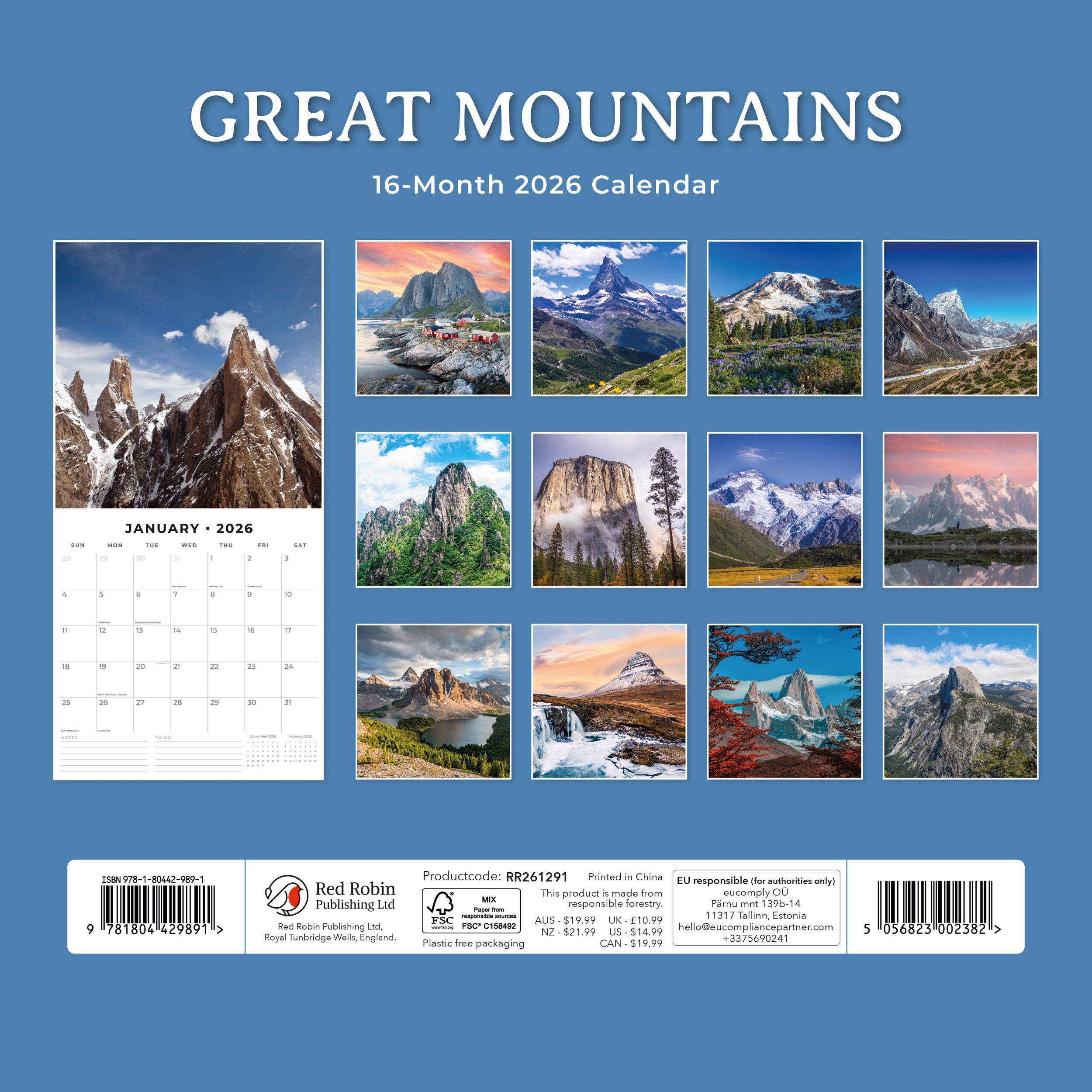 2026 Great Mountains - Square Wall Calendar