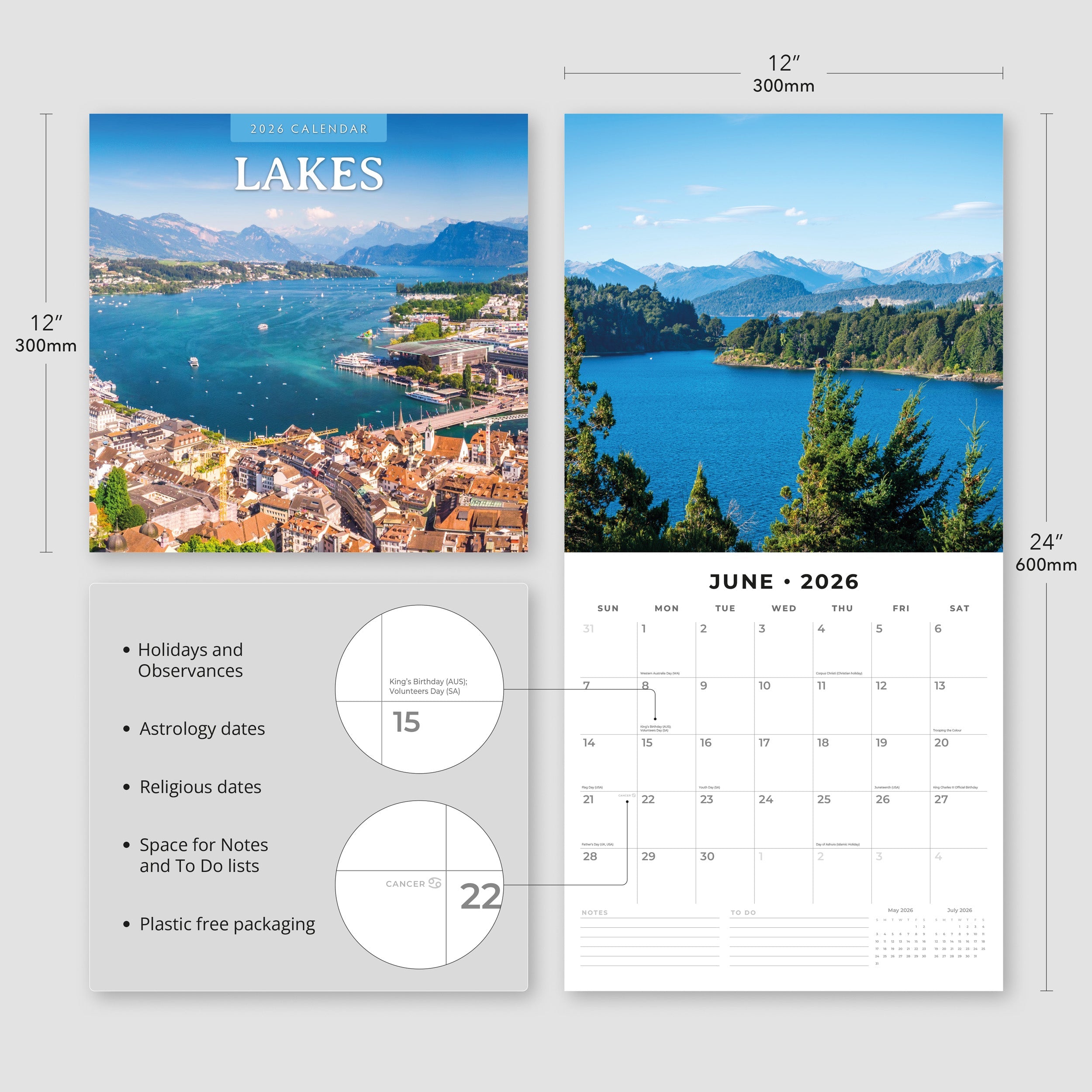 2026 Lakes - Square Wall Calendar