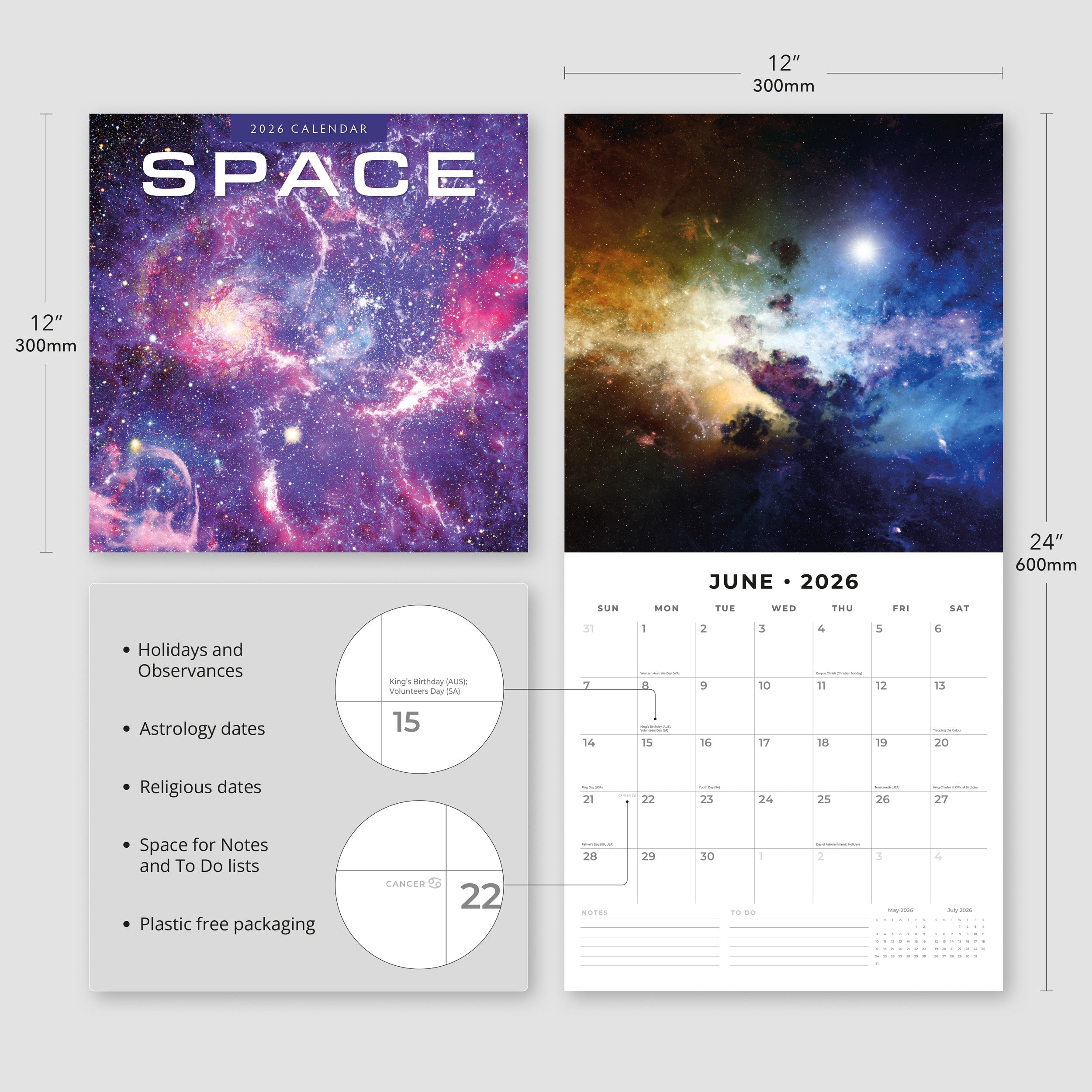 2026 Space - Square Wall Calendar