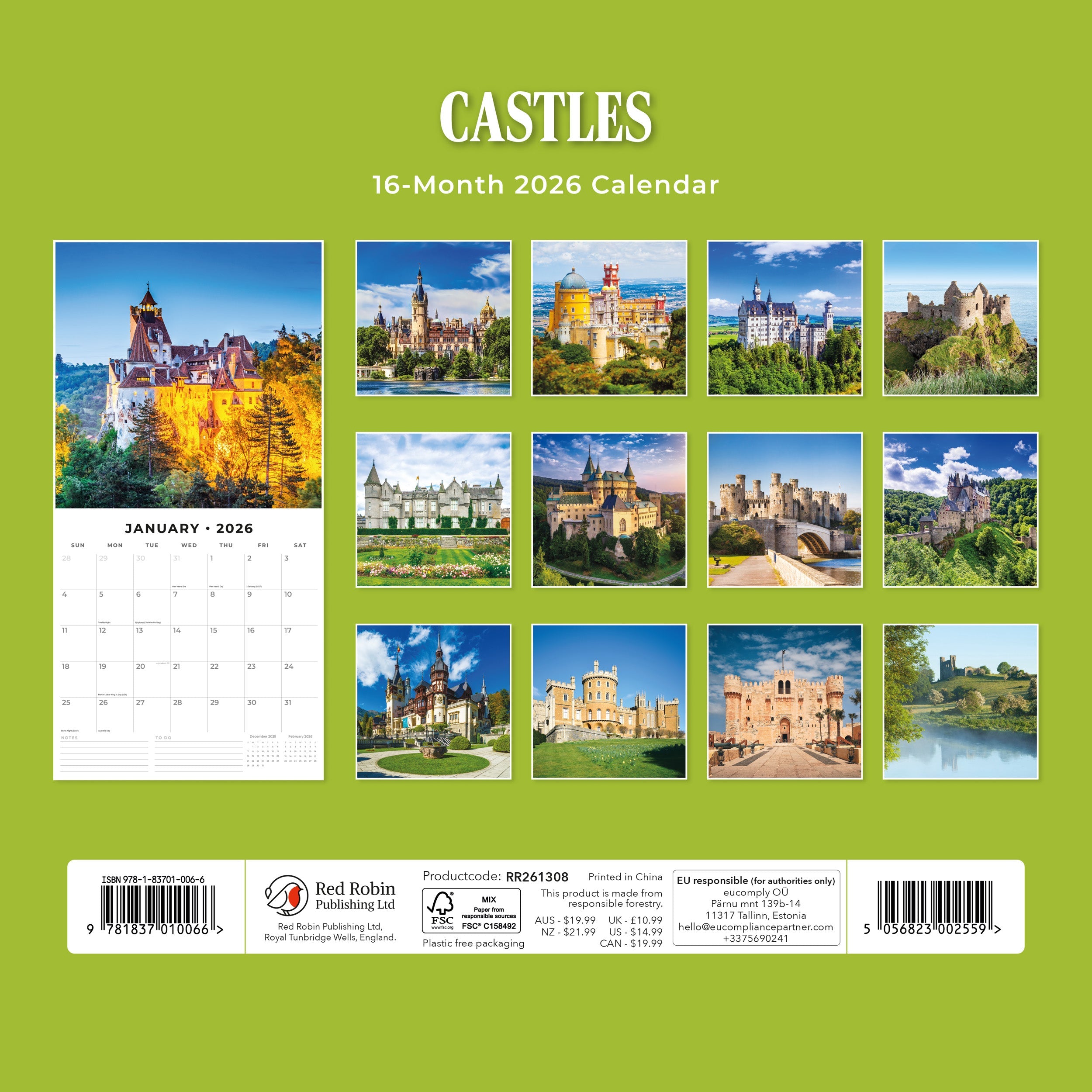 2026 Castles - Square Wall Calendar