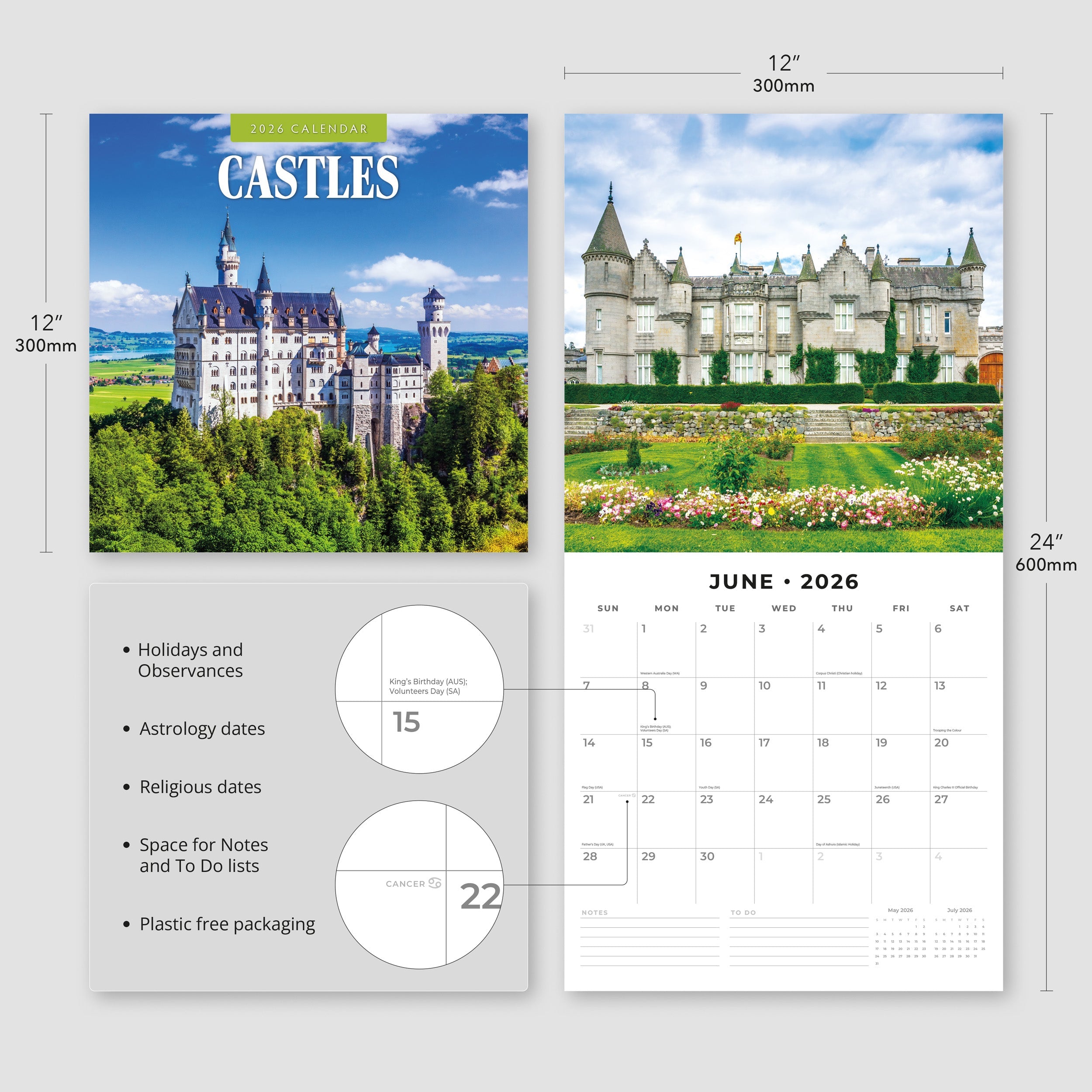 2026 Castles - Square Wall Calendar