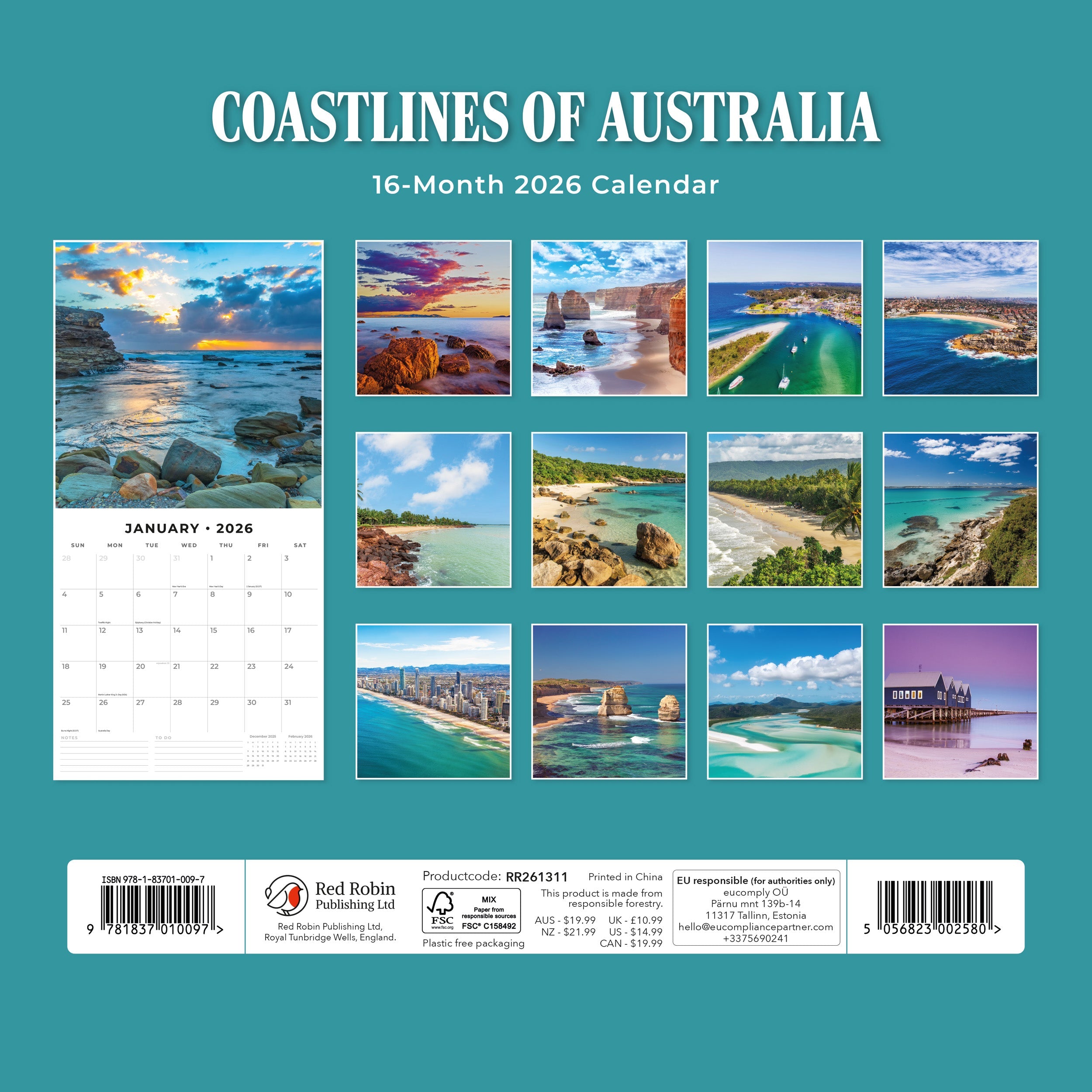 2026 Coastlines of Australia - Square Wall Calendar