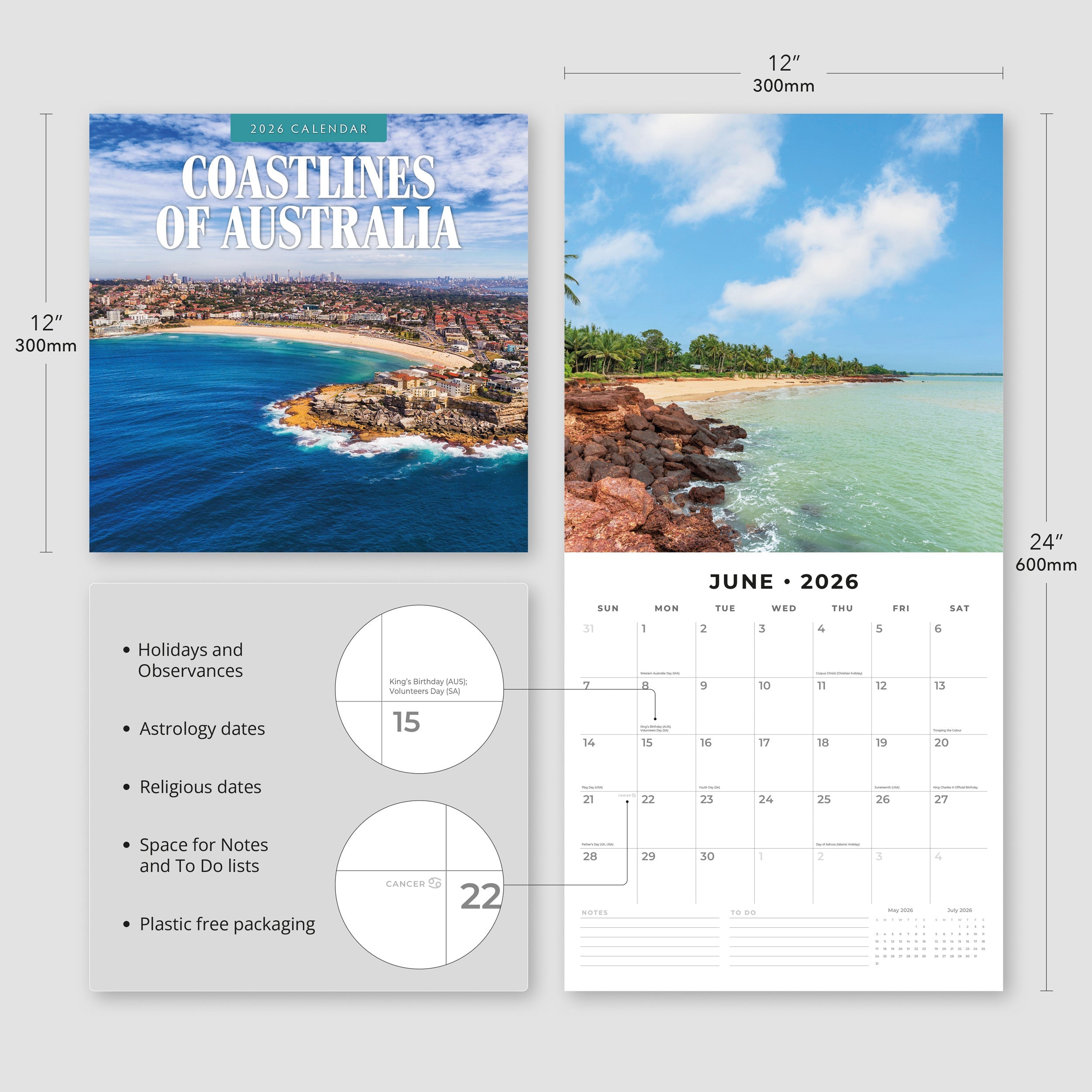 2026 Coastlines of Australia - Square Wall Calendar