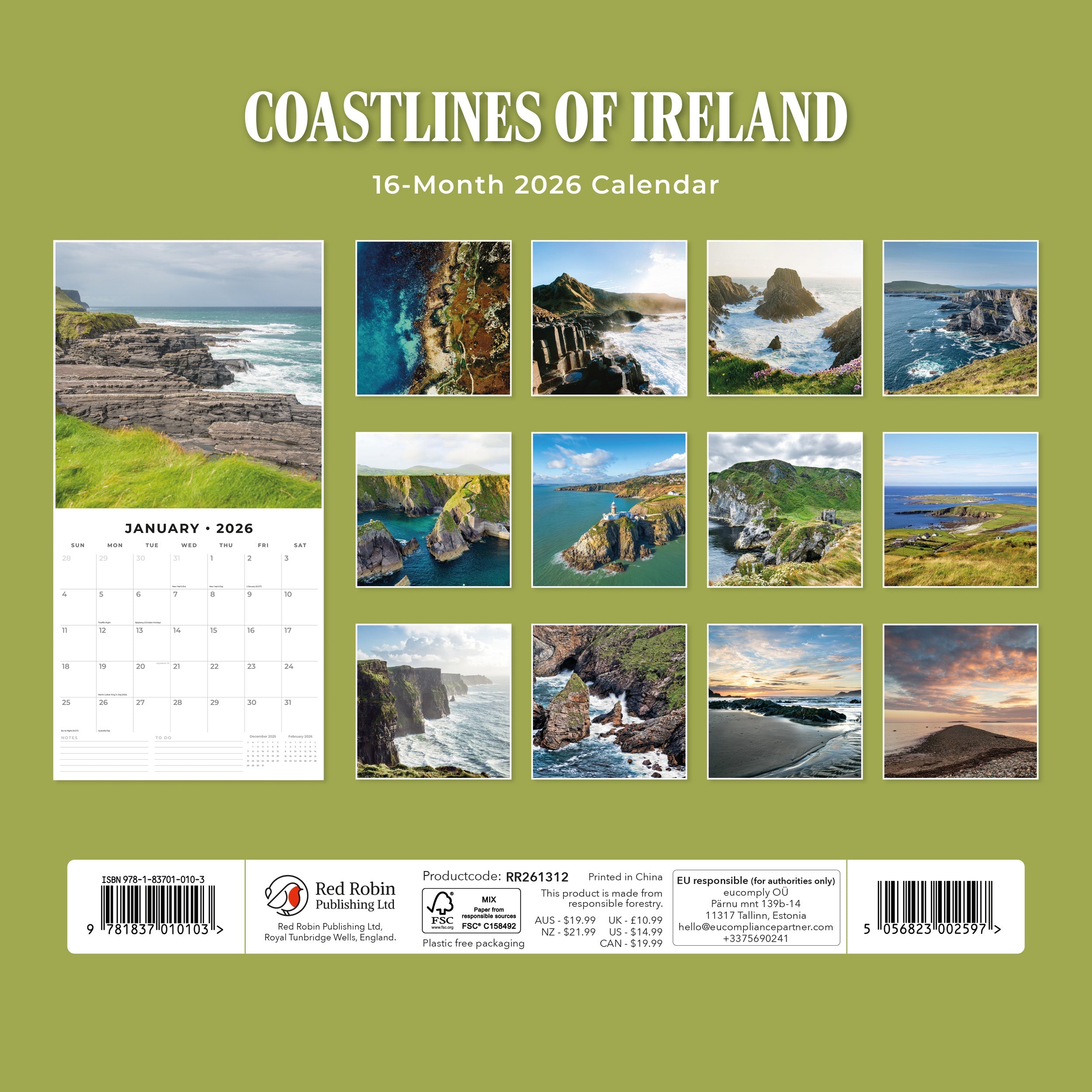 2026 Coastlines of Ireland - Square Wall Calendar