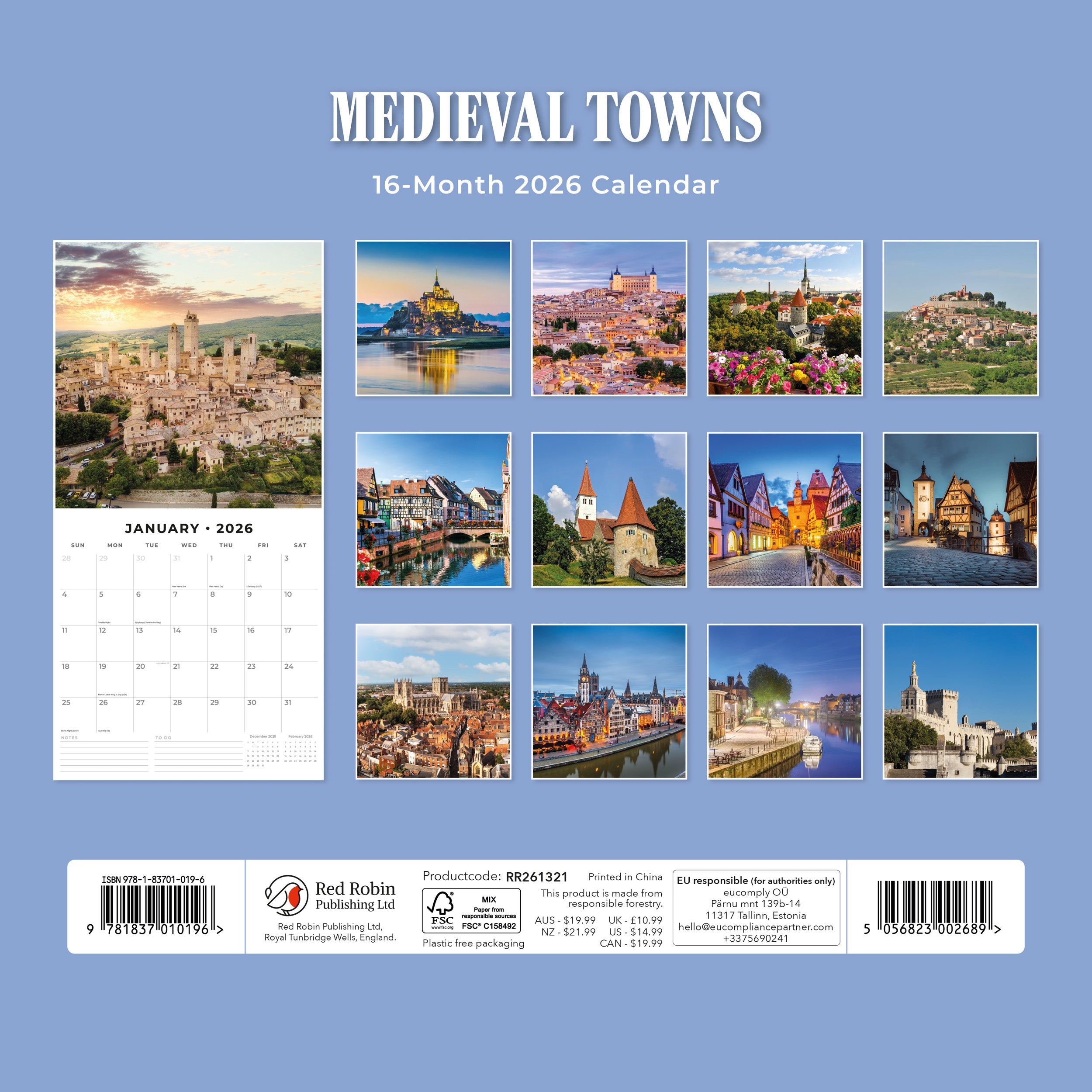 2026 Medieval Towns - Square Wall Calendar