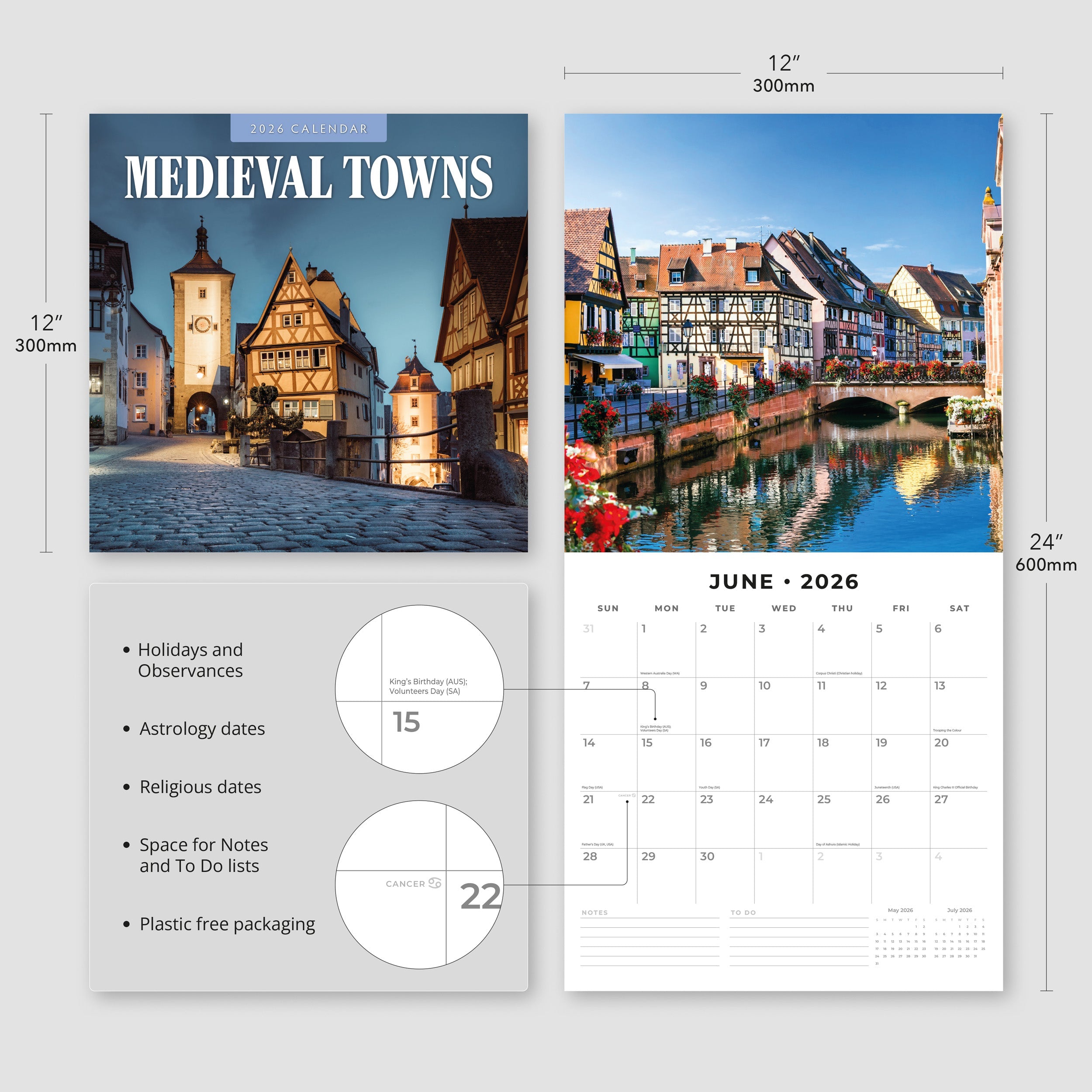 2026 Medieval Towns - Square Wall Calendar
