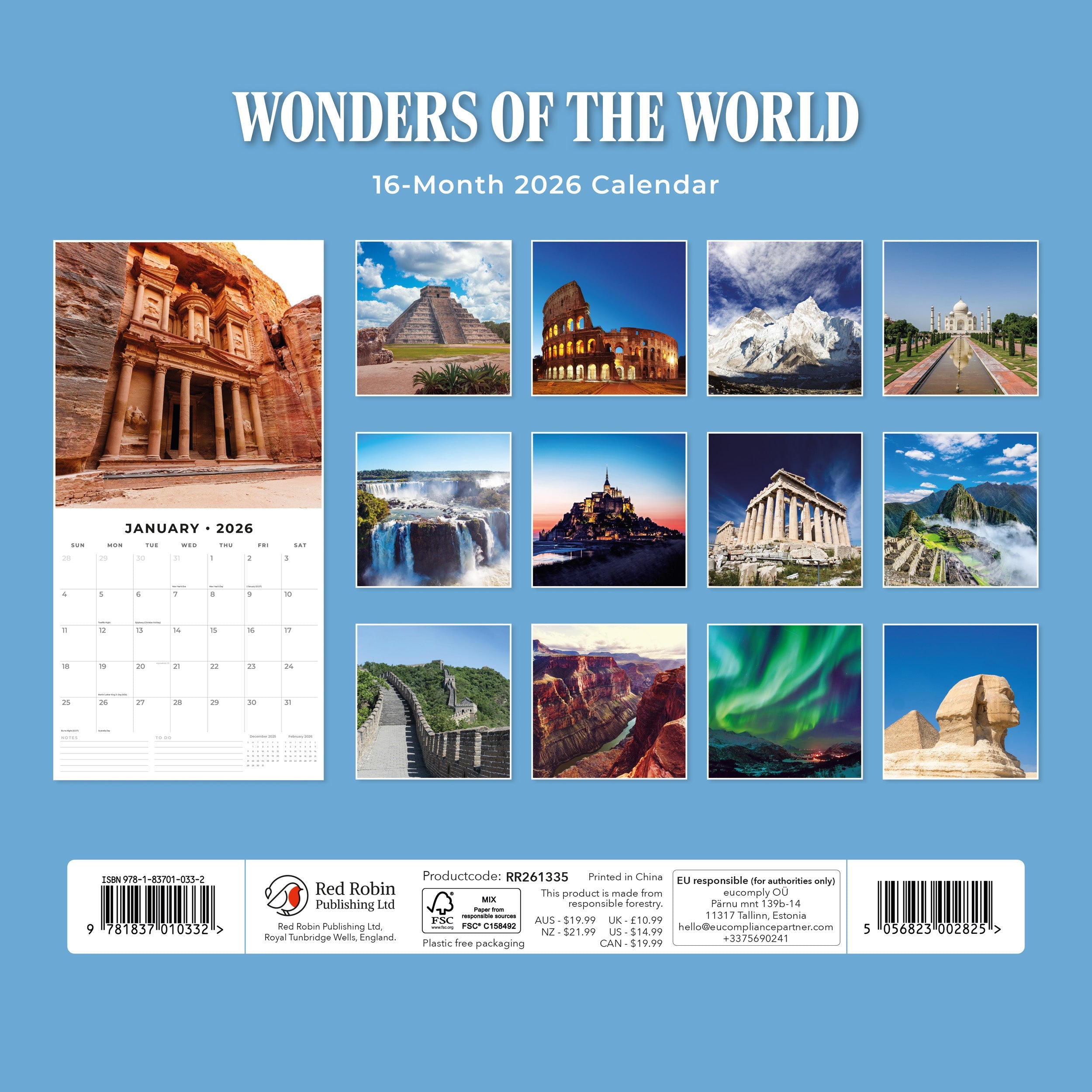 2026 Wonders of the World - Square Wall Calendar