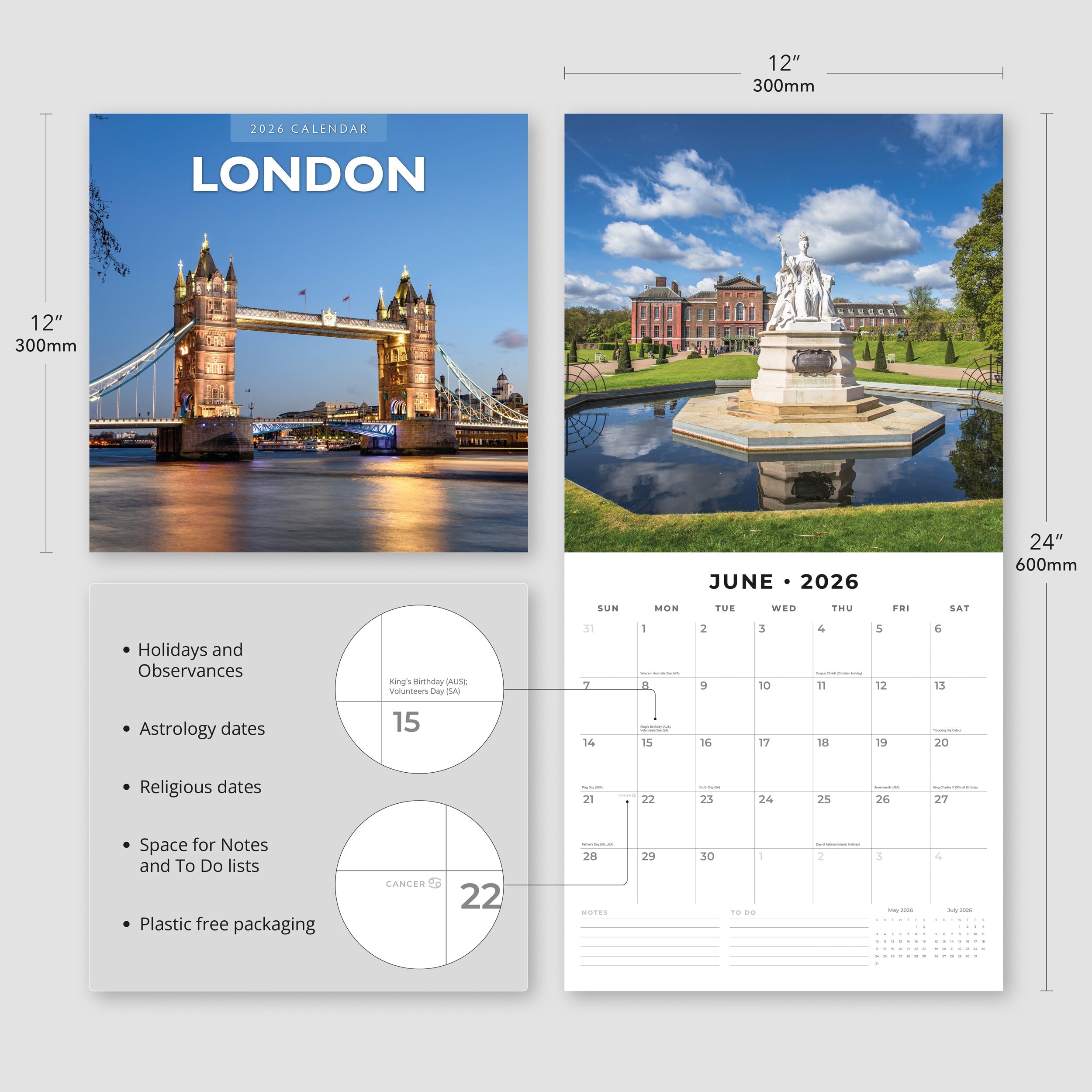 2026 London - Square Wall Calendar