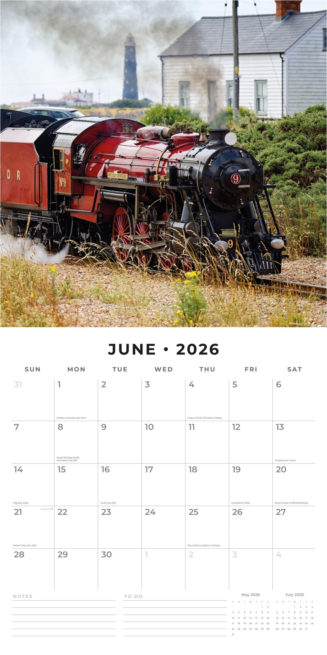 2026 Steam Trains - Square Wall Calendar