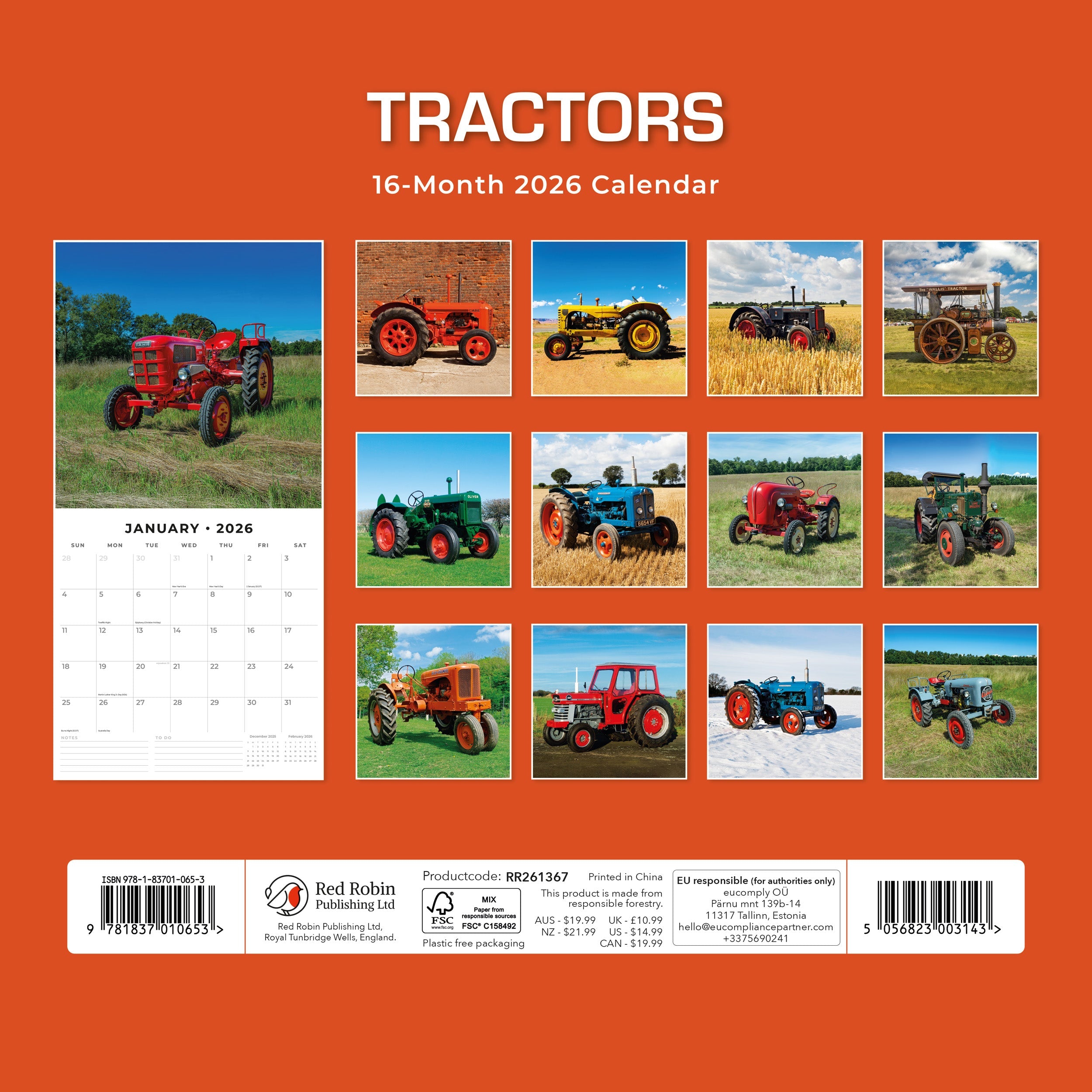 2026 Tractors - Square Wall Calendar