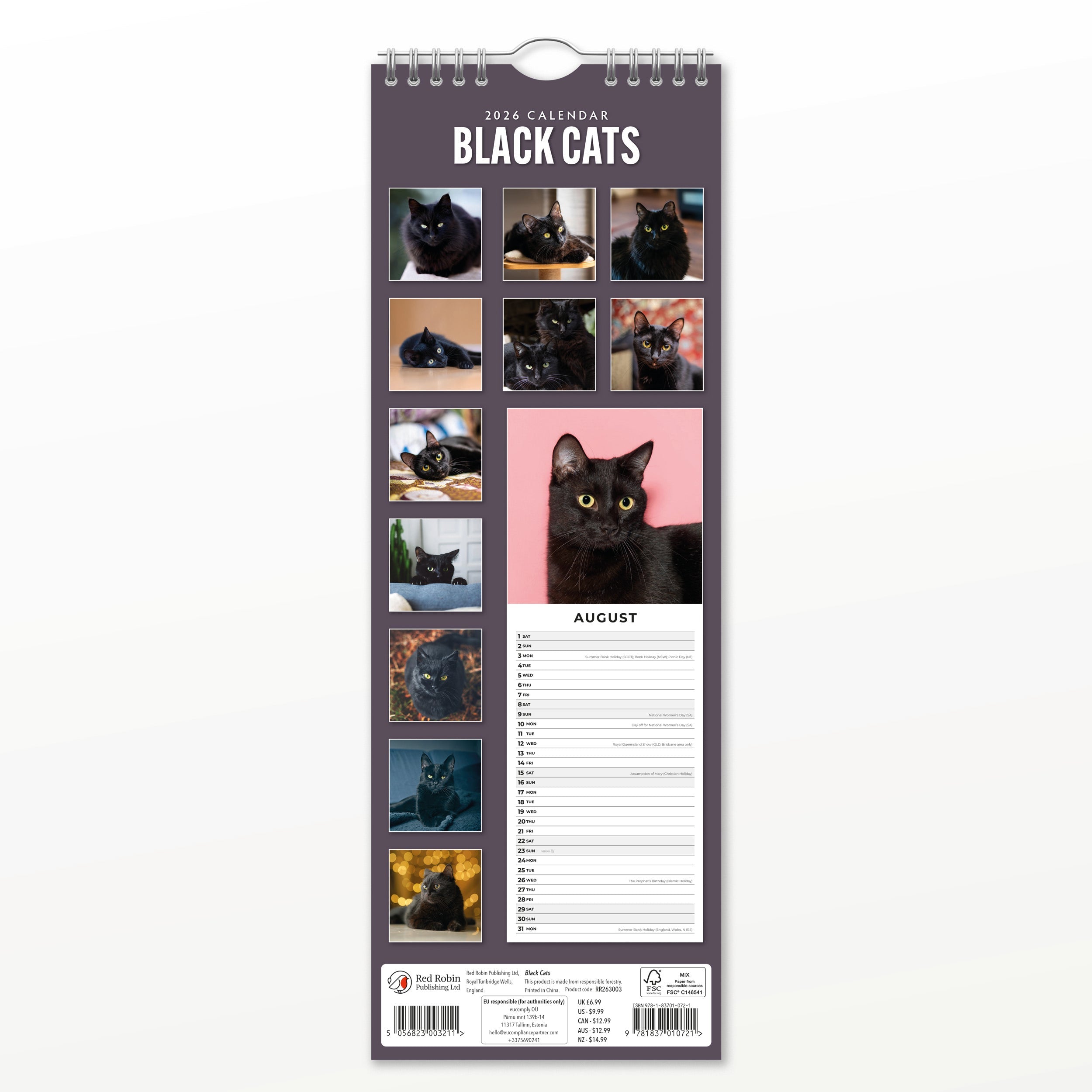 2026 Black Cats - Slim Wall Calendar