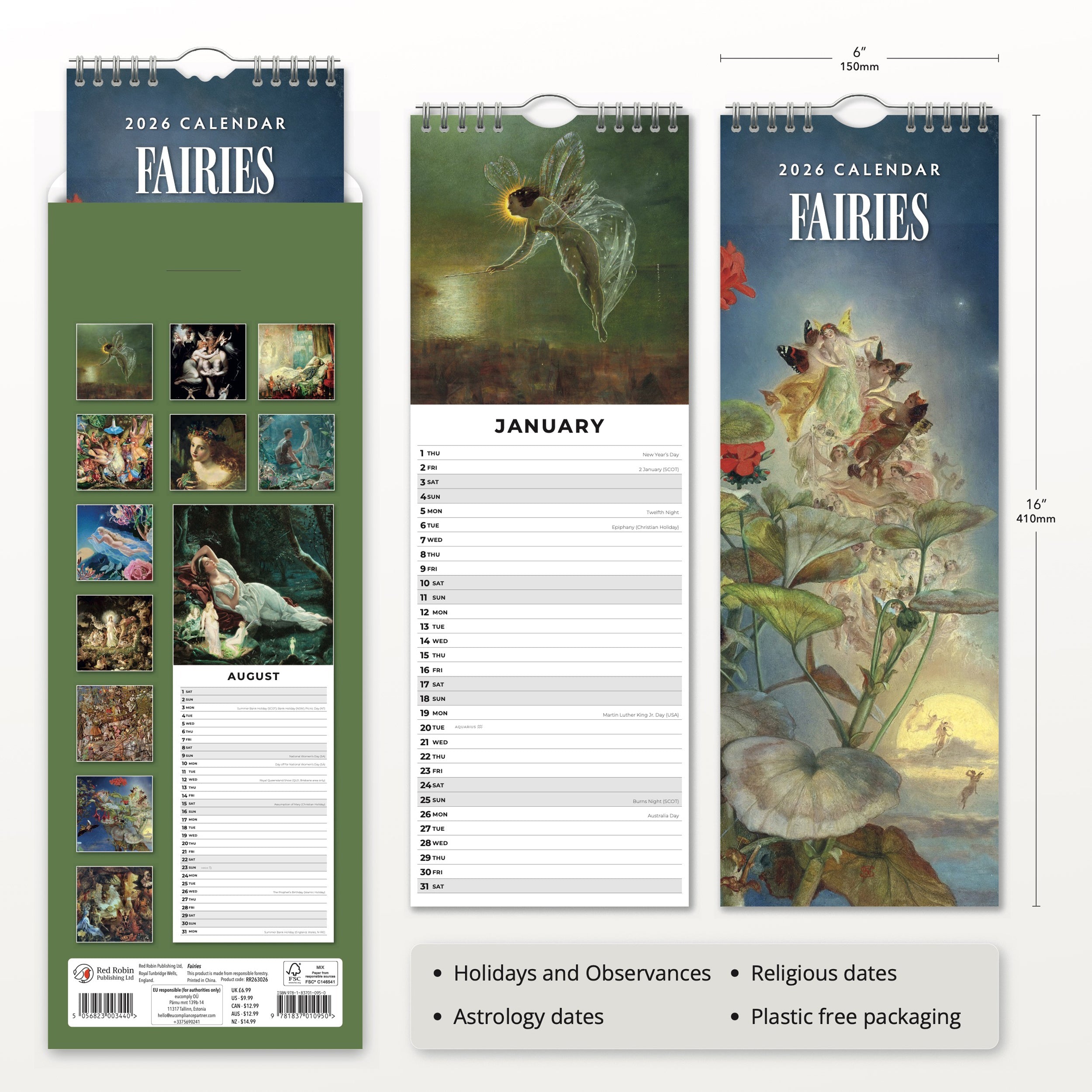 2026 Fairies - Slim Wall Calendar