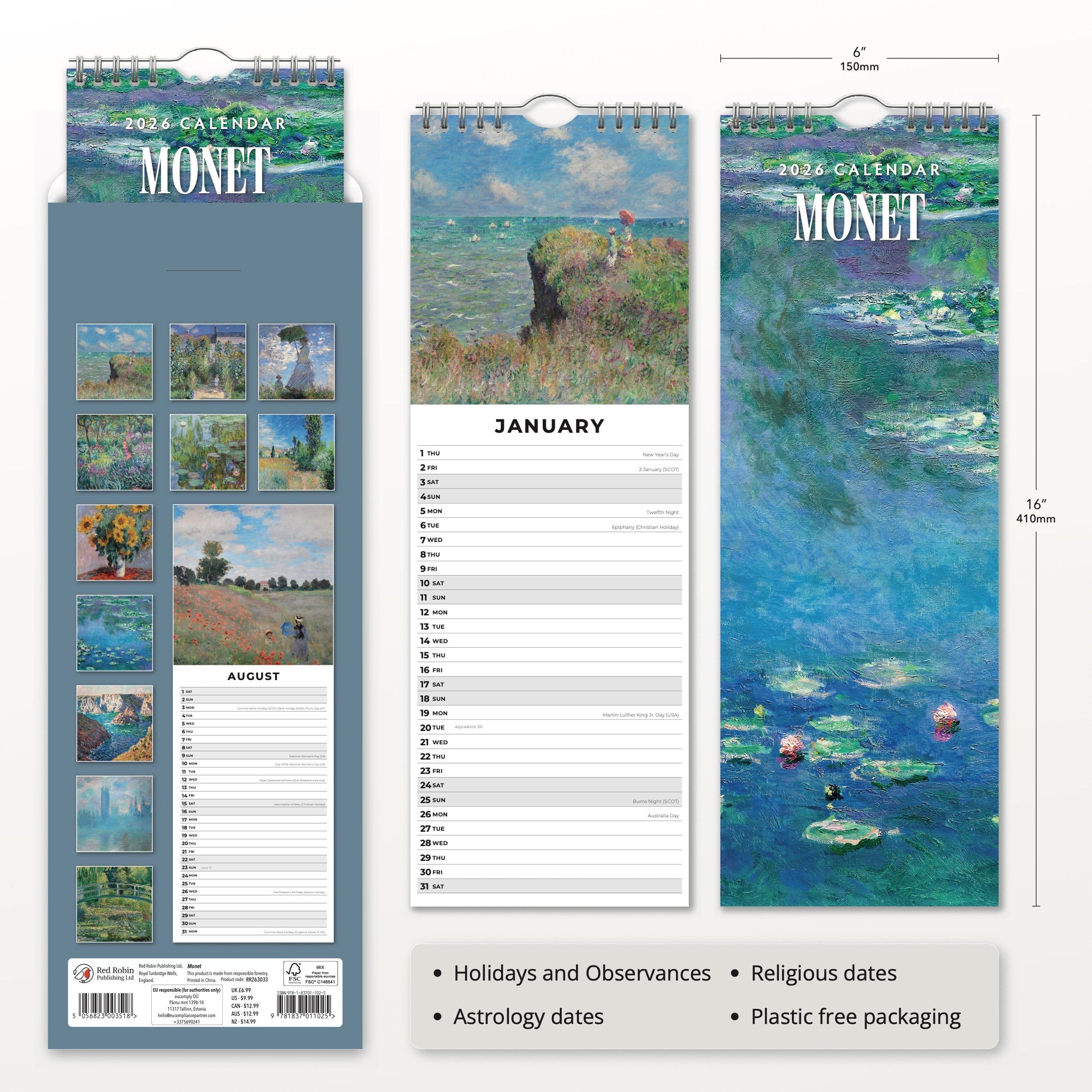 2026 Monet - Slim Wall Calendar