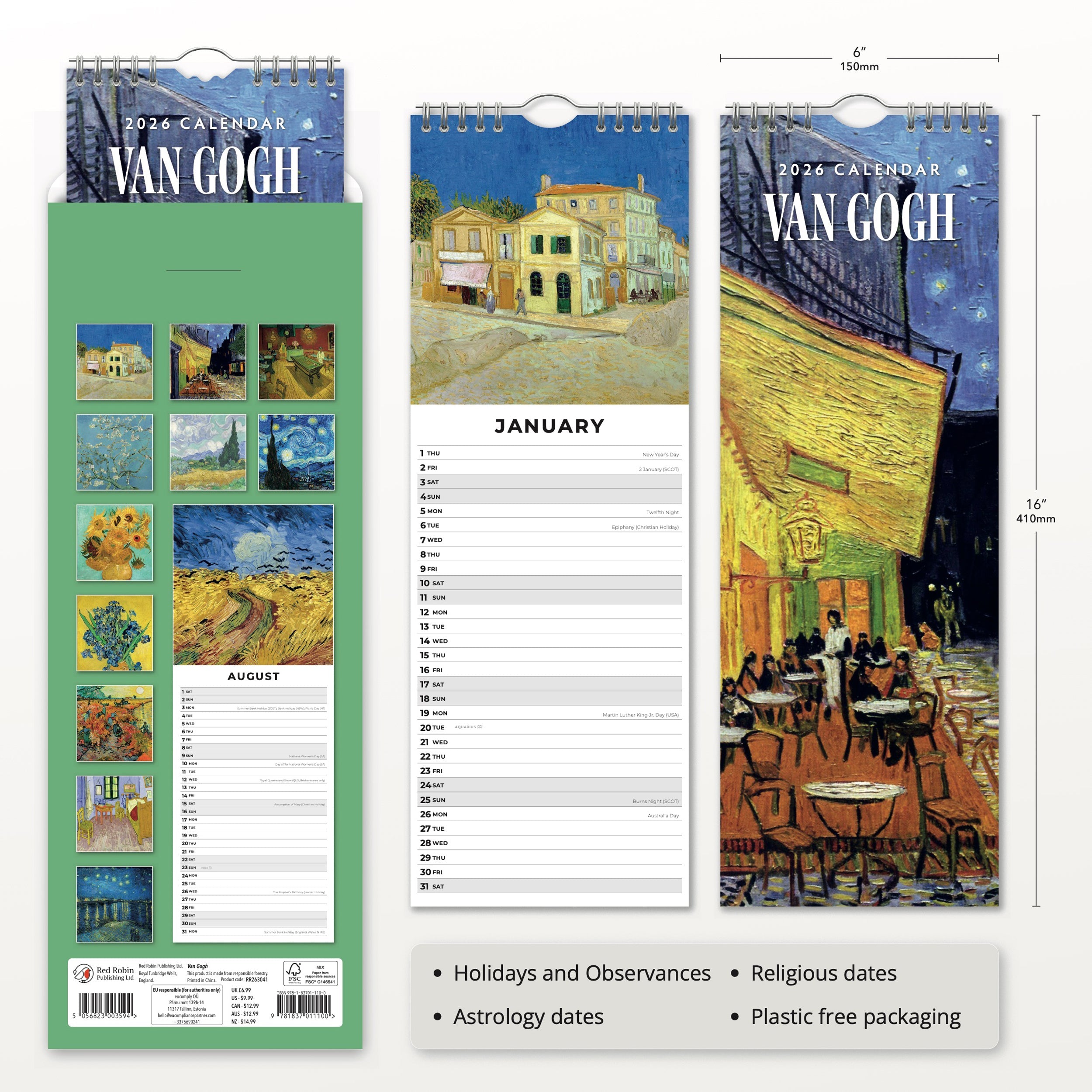 2026 Van Gogh - Slim Wall Calendar