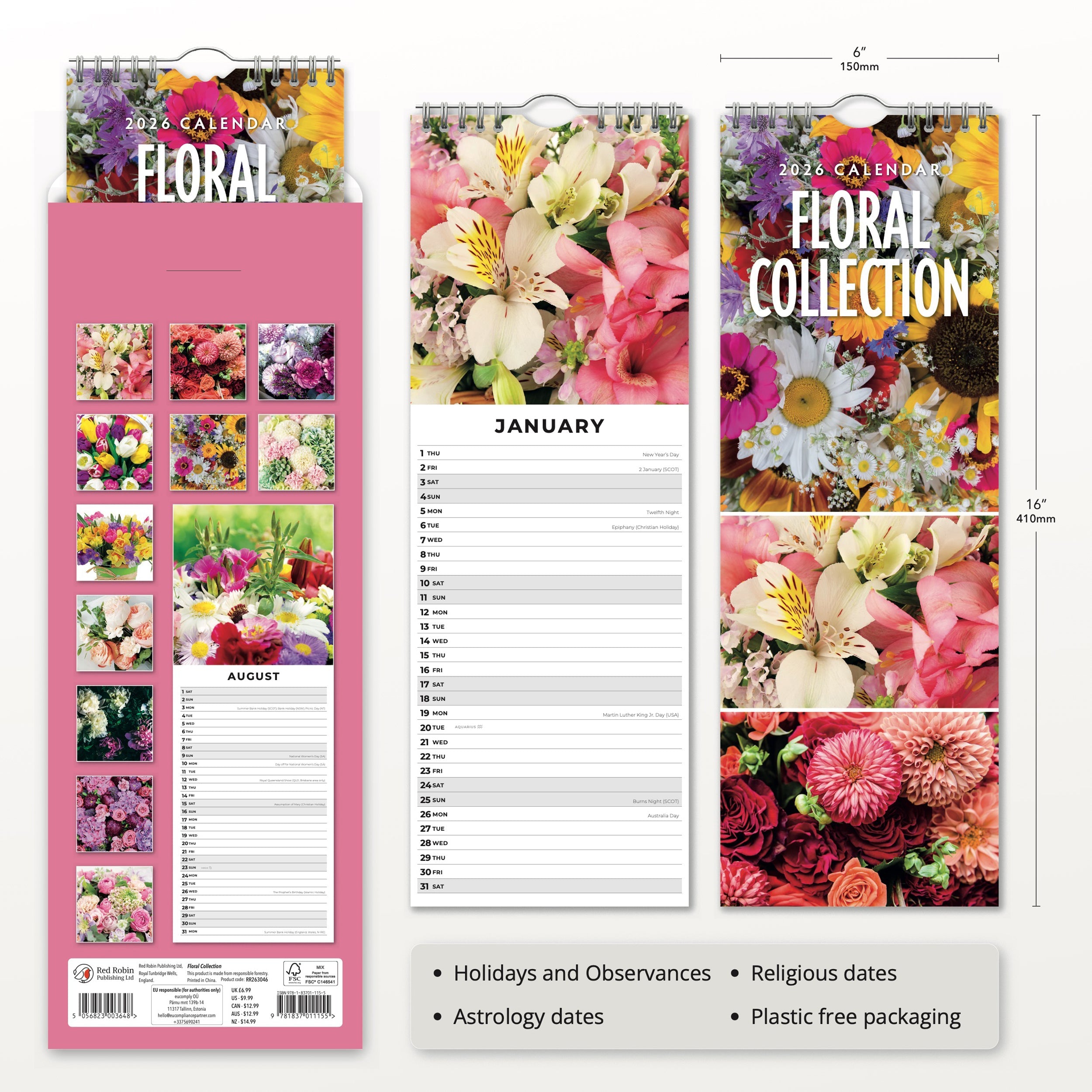 2026 Floral Collection - Slim Wall Calendar