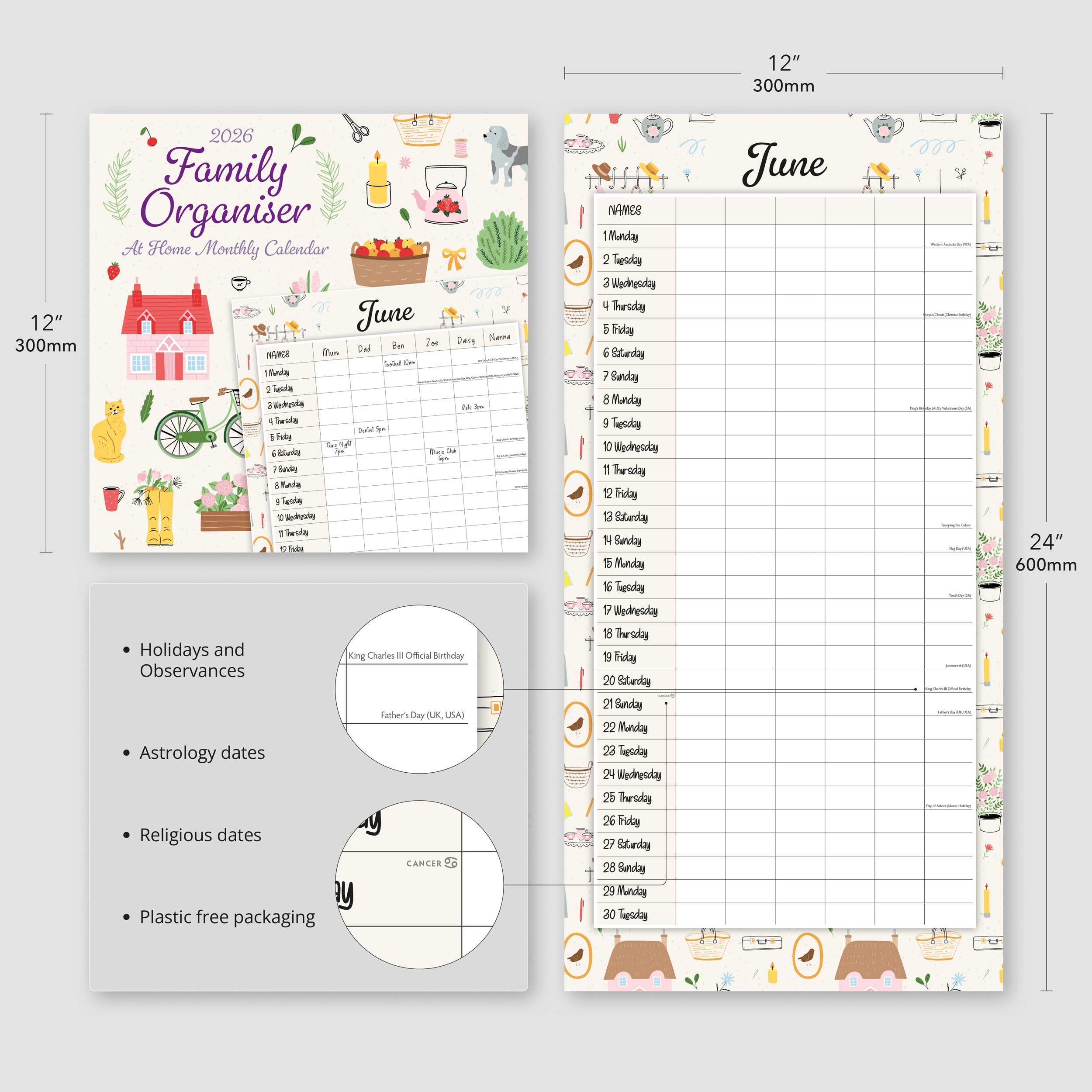 2026 Family Organiser - At Home - Square Wall Calendar