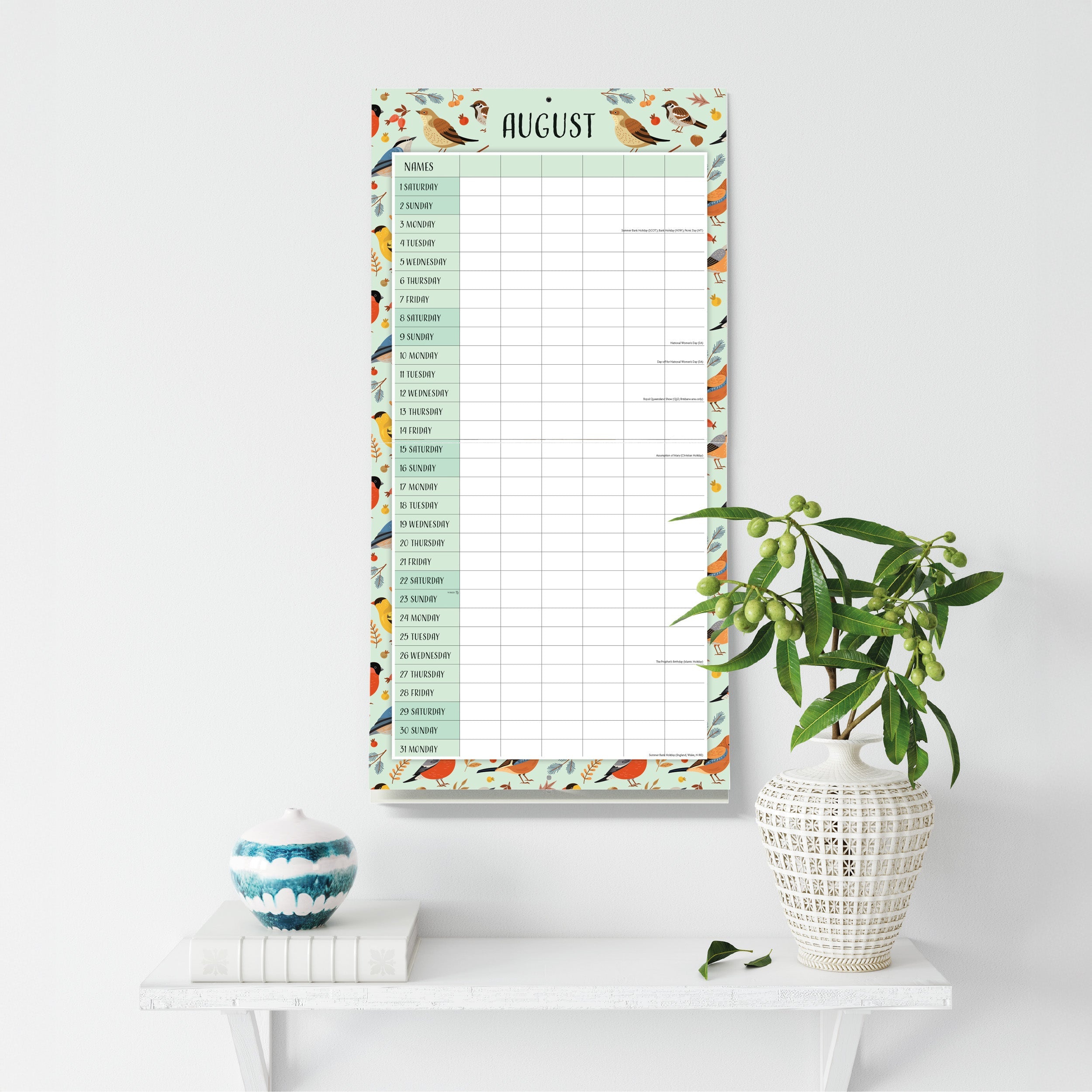 2026 Family Organiser - Birdsong - Square Wall Calendar