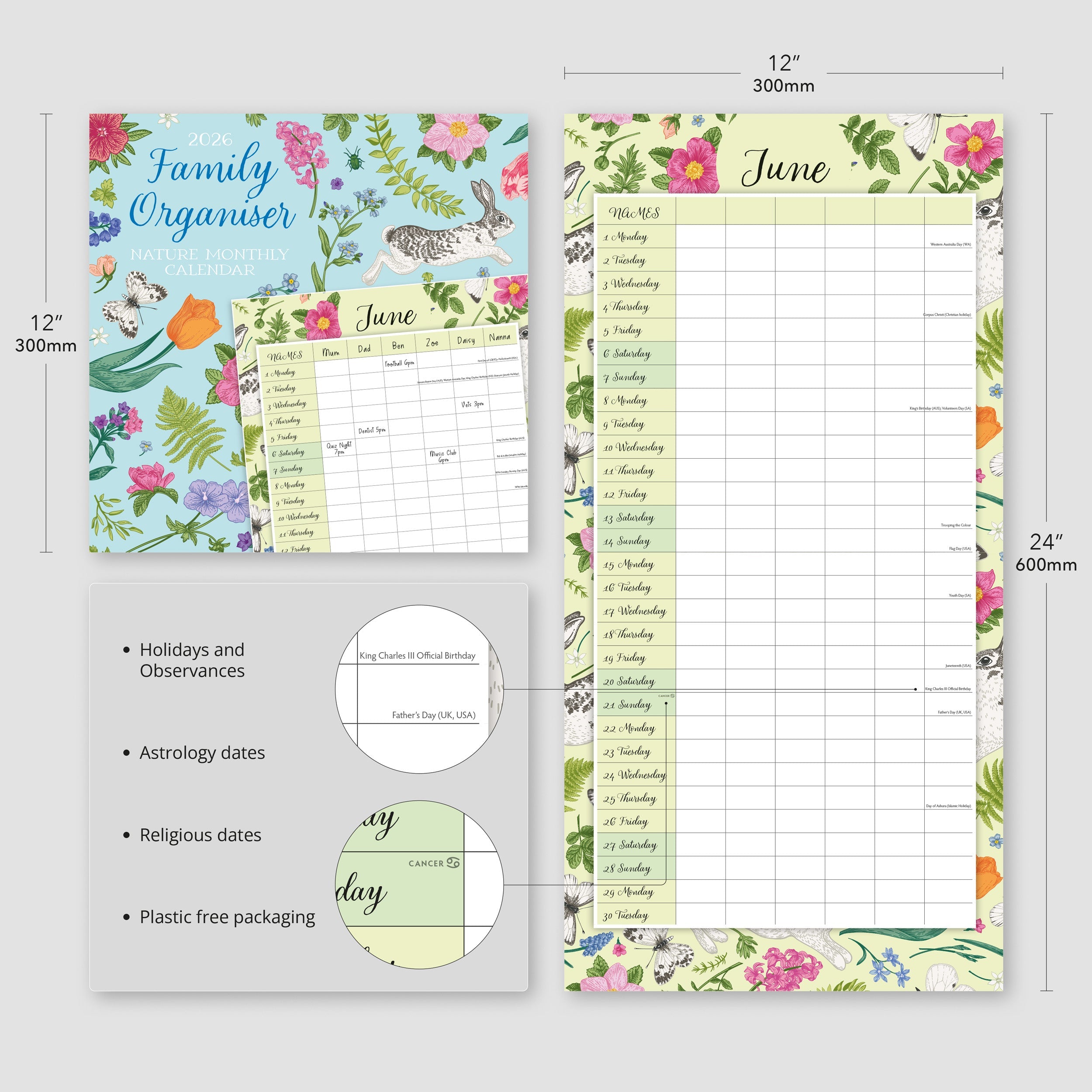 2026 Family Organiser - Nature - Square Wall Calendar