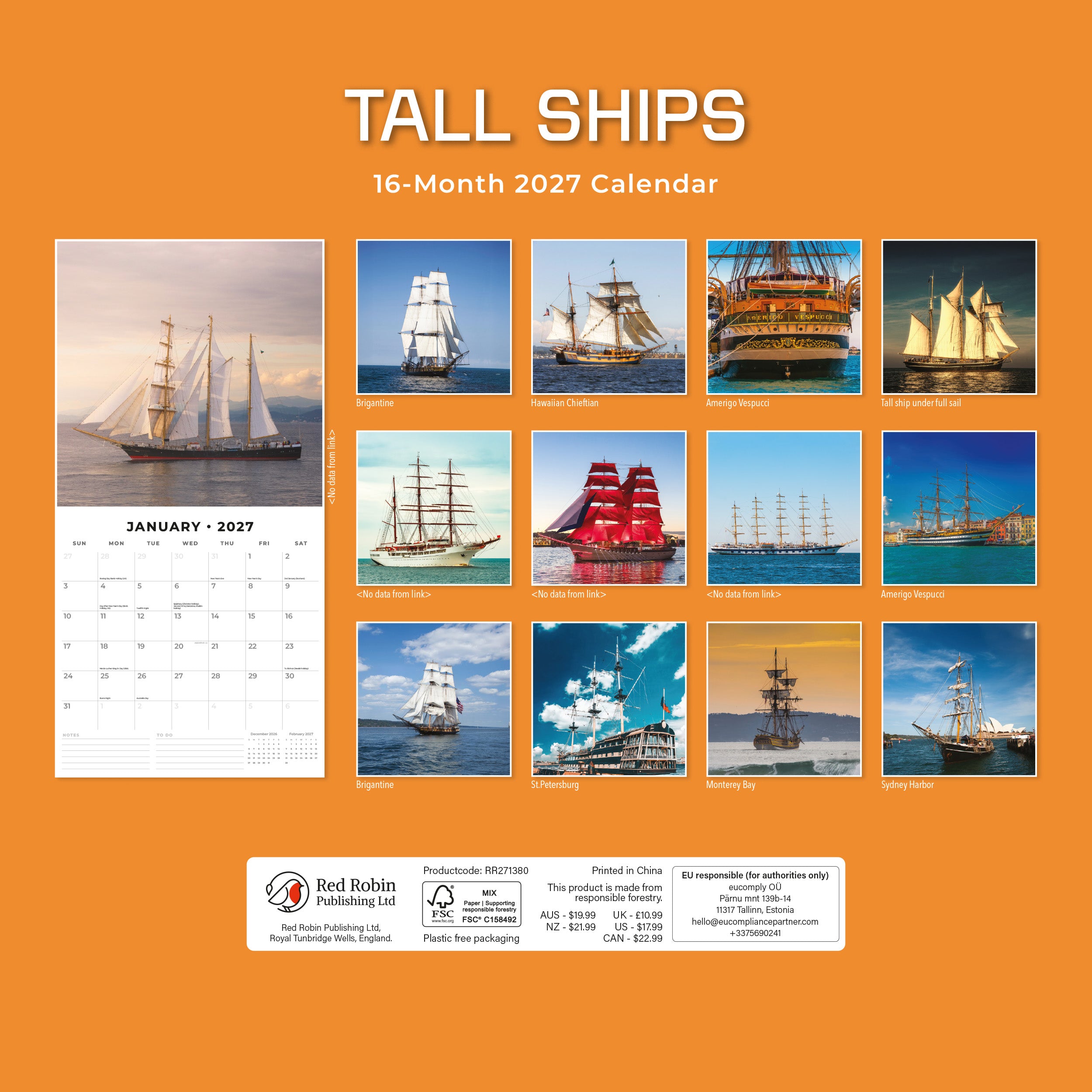 2027 Tall Ships - Square Wall Calendar