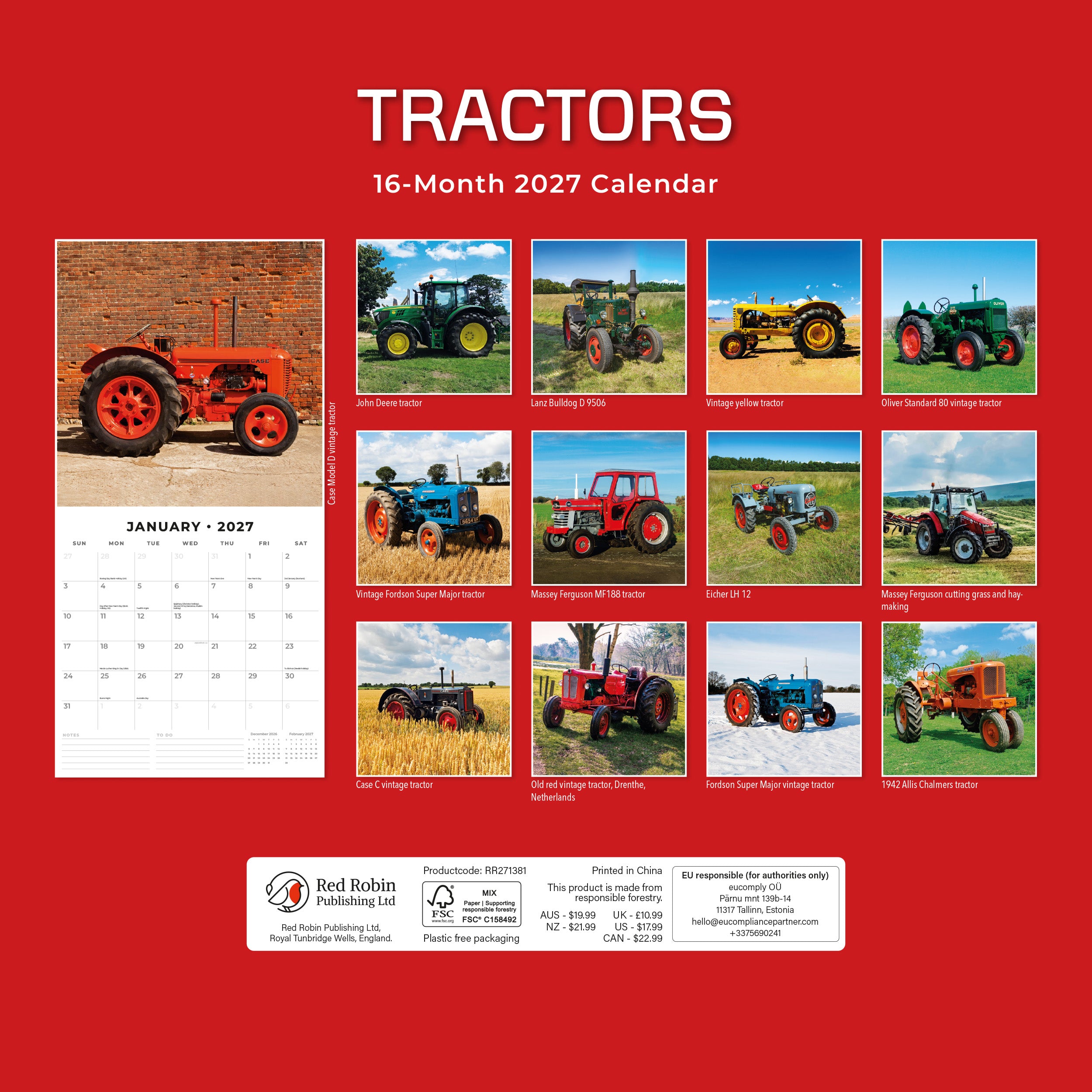 2027 Tractors - Square Wall Calendar