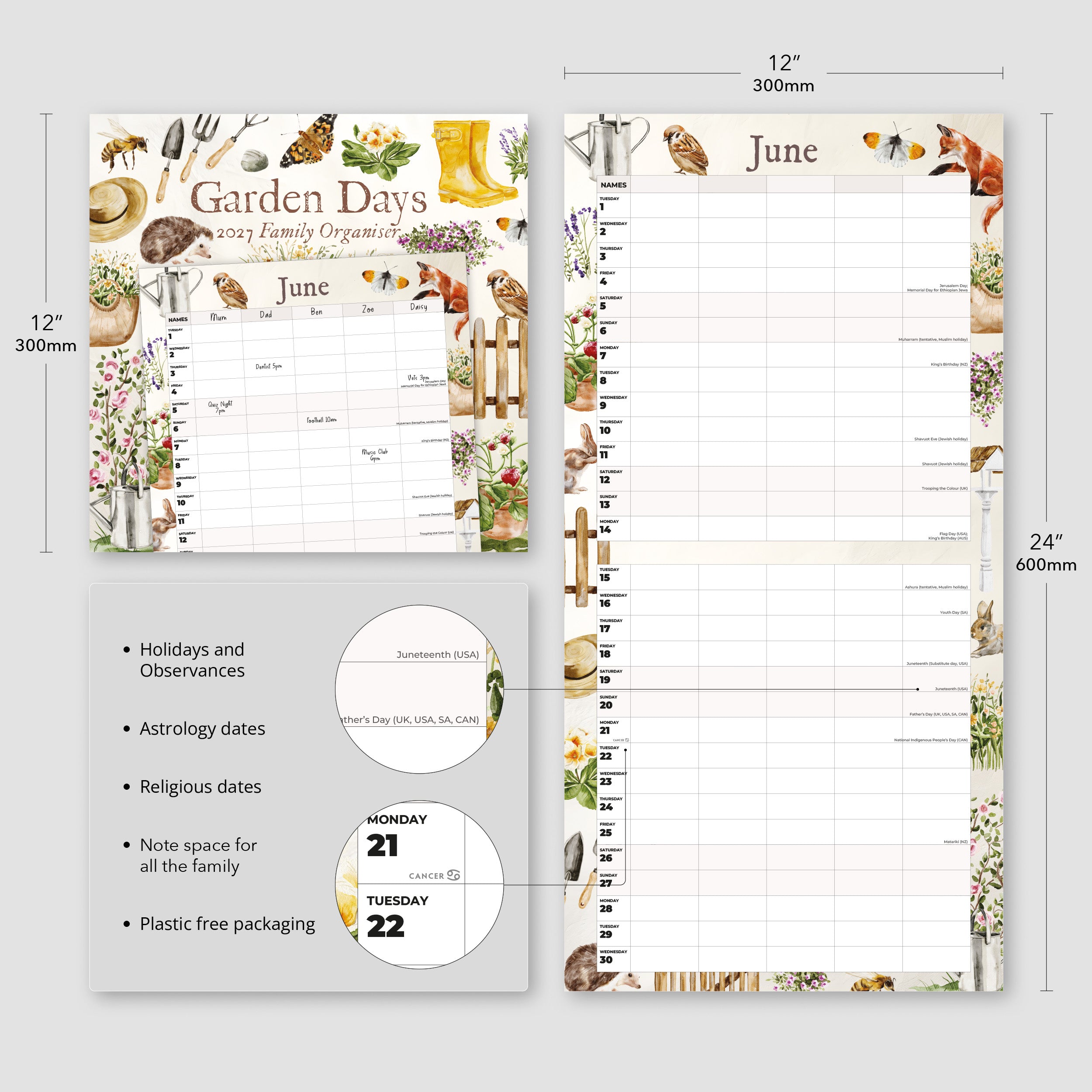 2027 Garden Days Family Organiser - Square Wall Calendar
