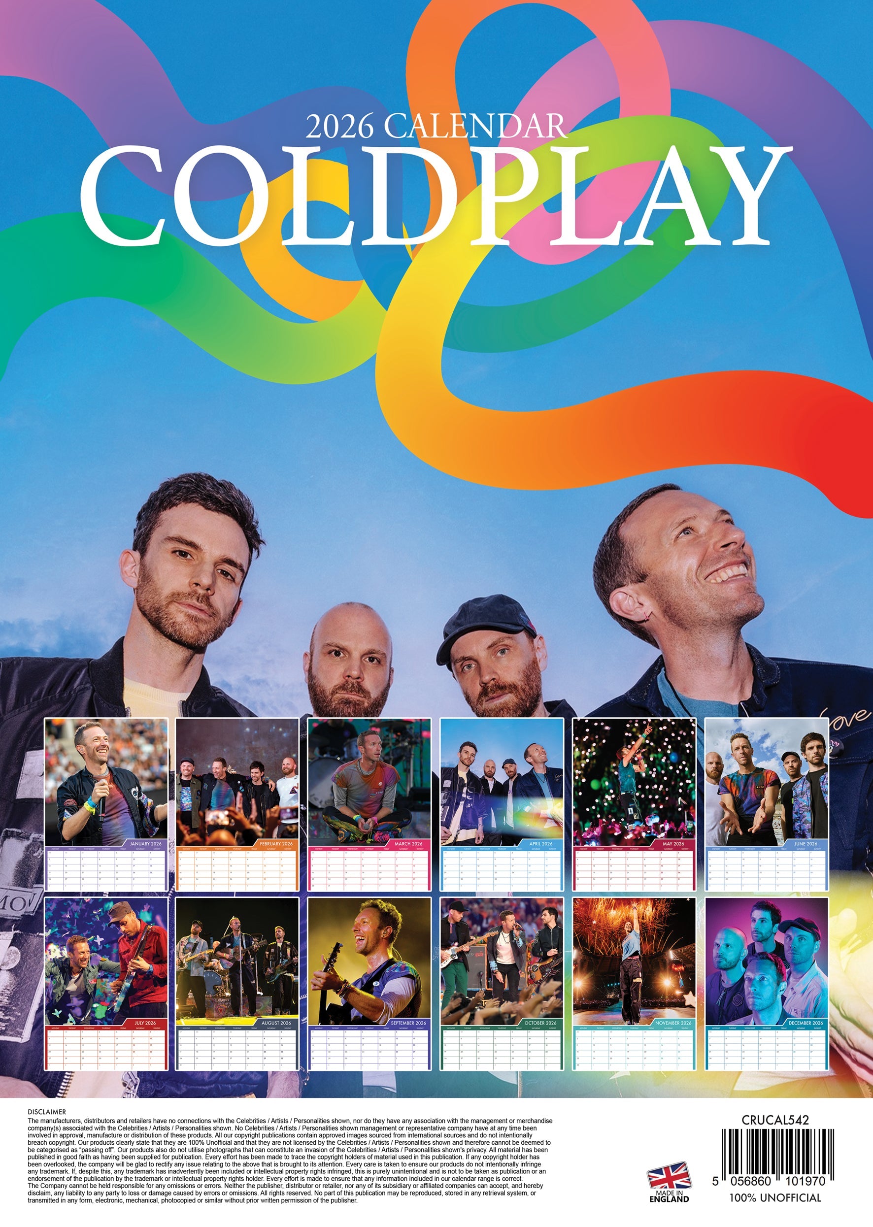 2026 Coldplay - A3 Wall Calendar