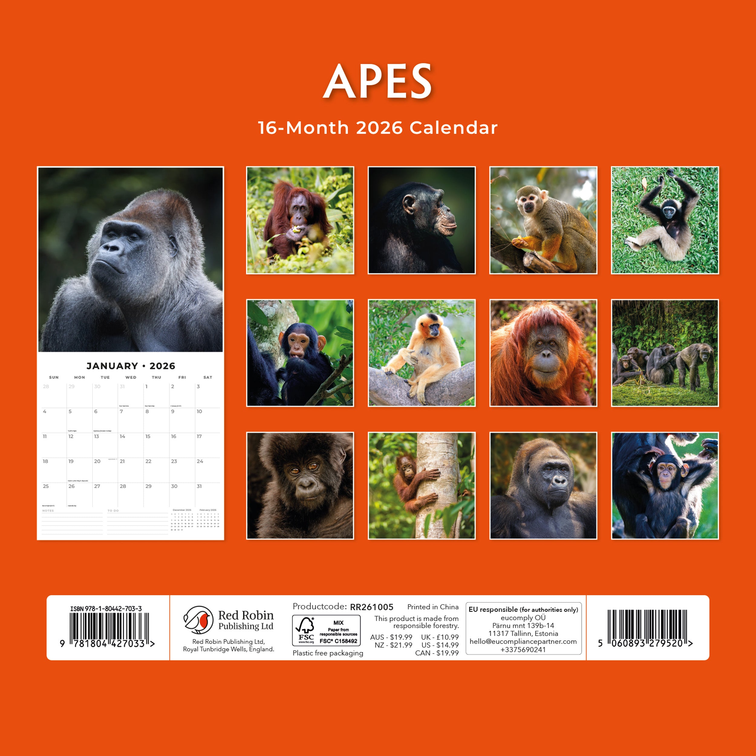 2026 Apes - Square Wall Calendar
